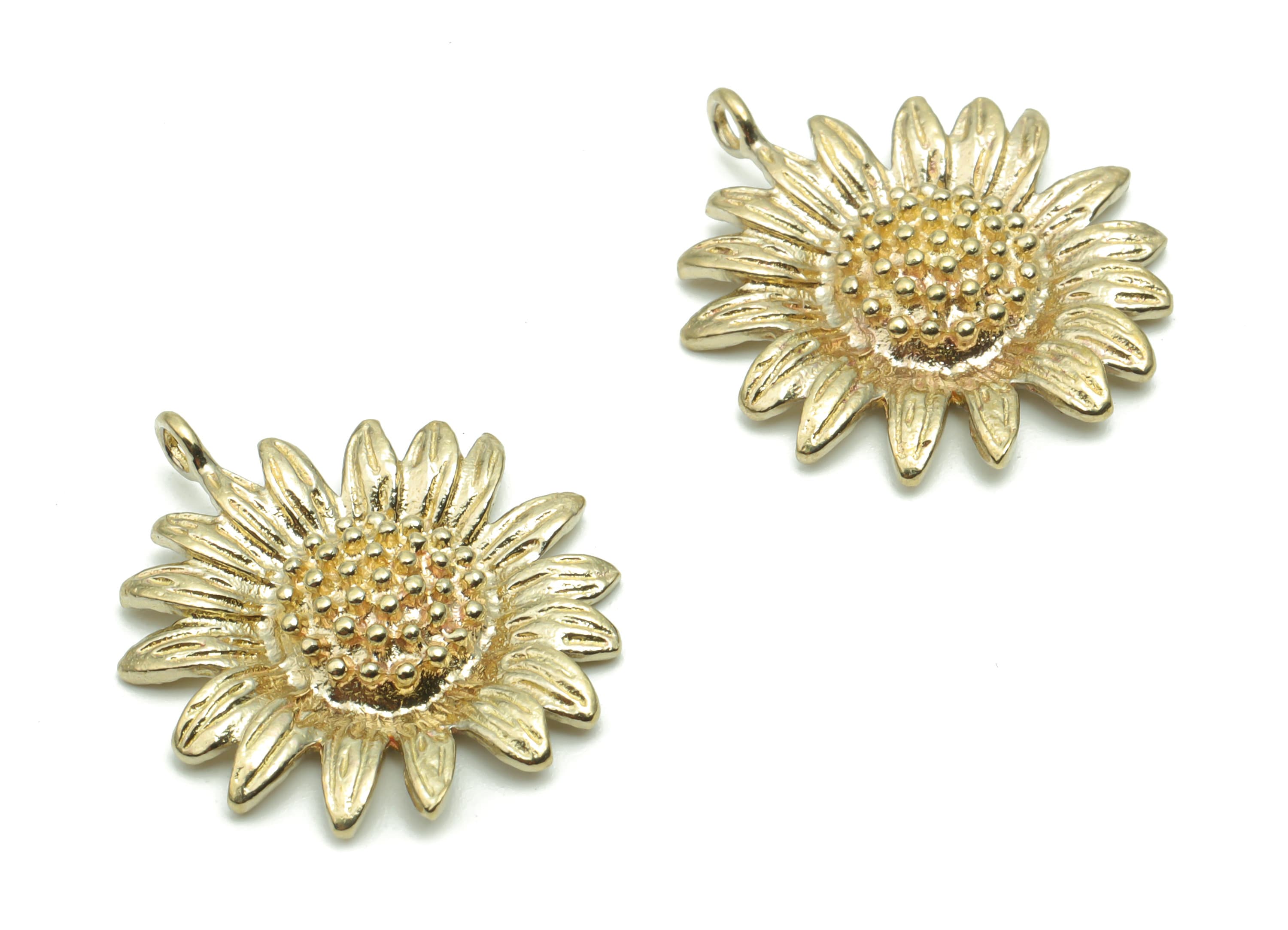 Brass Texture Sunflower Earring Charms - Raw Brass Sunflower Pendant - Jewelry Making Supplies - 22.32x19.49x3.52mm - PP5051 - DOMEDBAZAAR