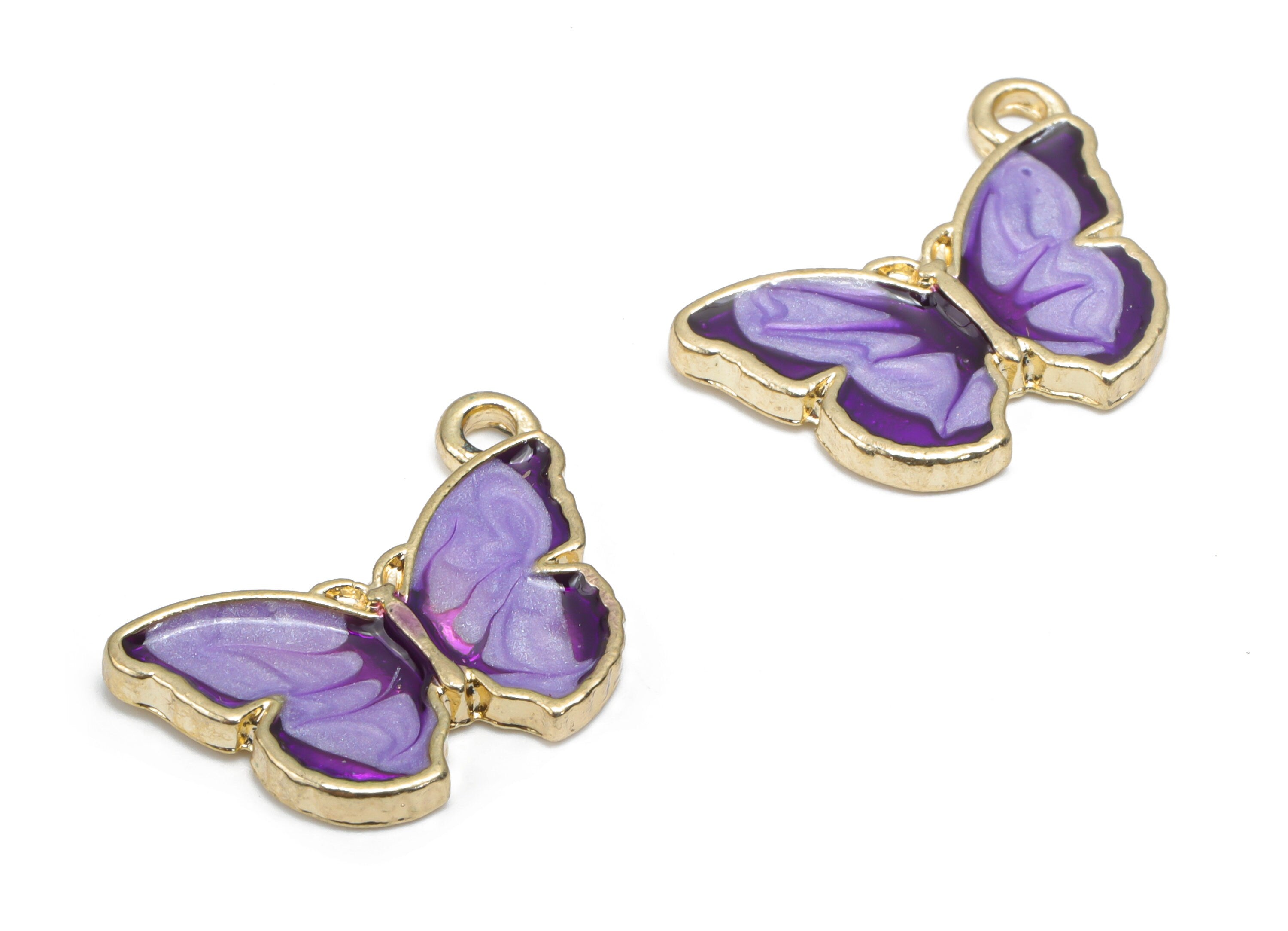 Alloy Butterfly Earring Charms - Enamel Butterfly Pendant - Gold Tone Plated Alloy - Jewelry Making Supplies - 19.36x13.68x2.16mm - ZZ2022 - DOMEDBAZAAR
