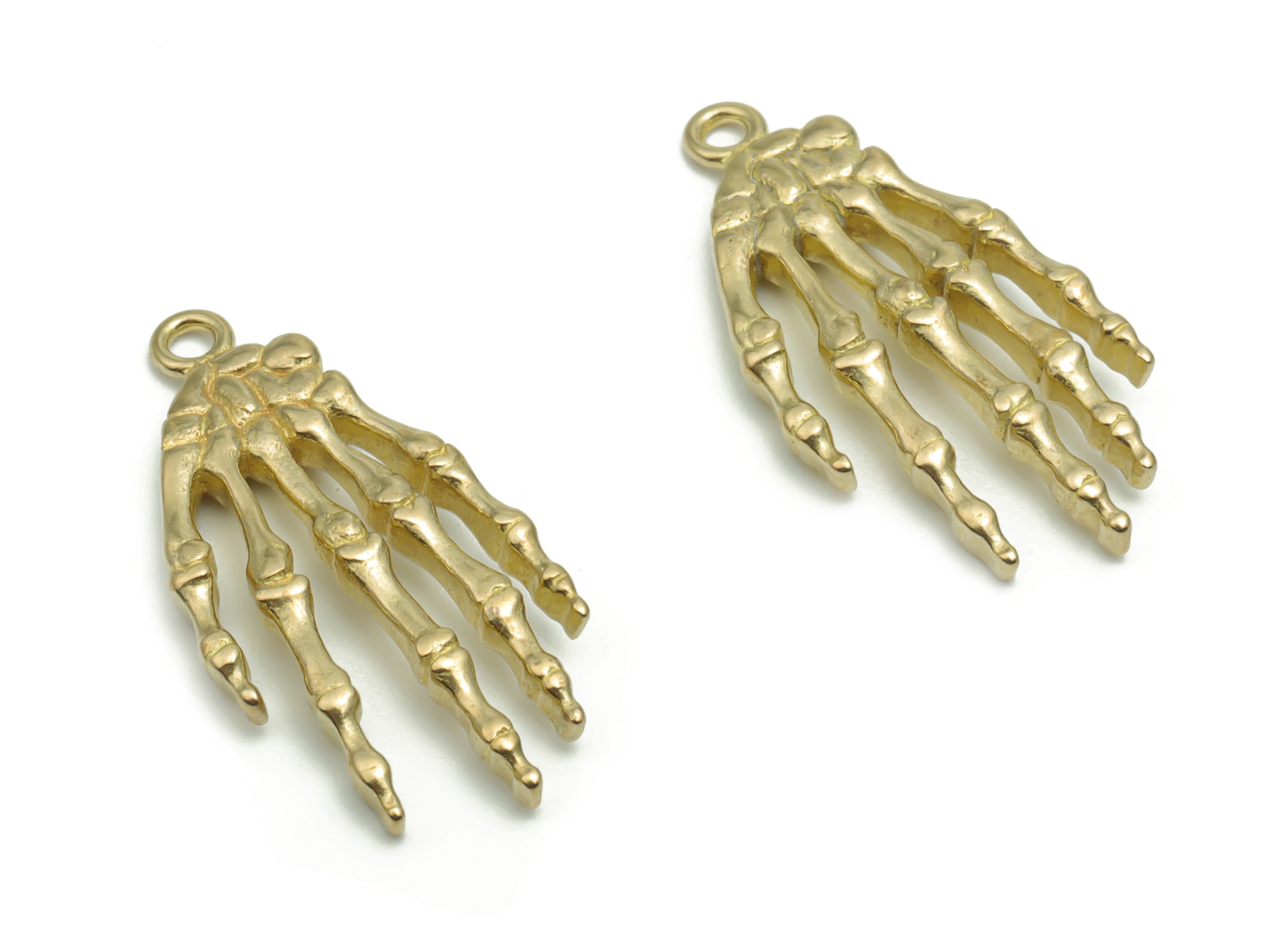 Brass Hand Bones Earring Charms - Raw Brass Skelaton Hand Pendant - DIY Jewelry Making Supplies - 26.69x12.85x2.53mm - PP4976 - DOMEDBAZAAR