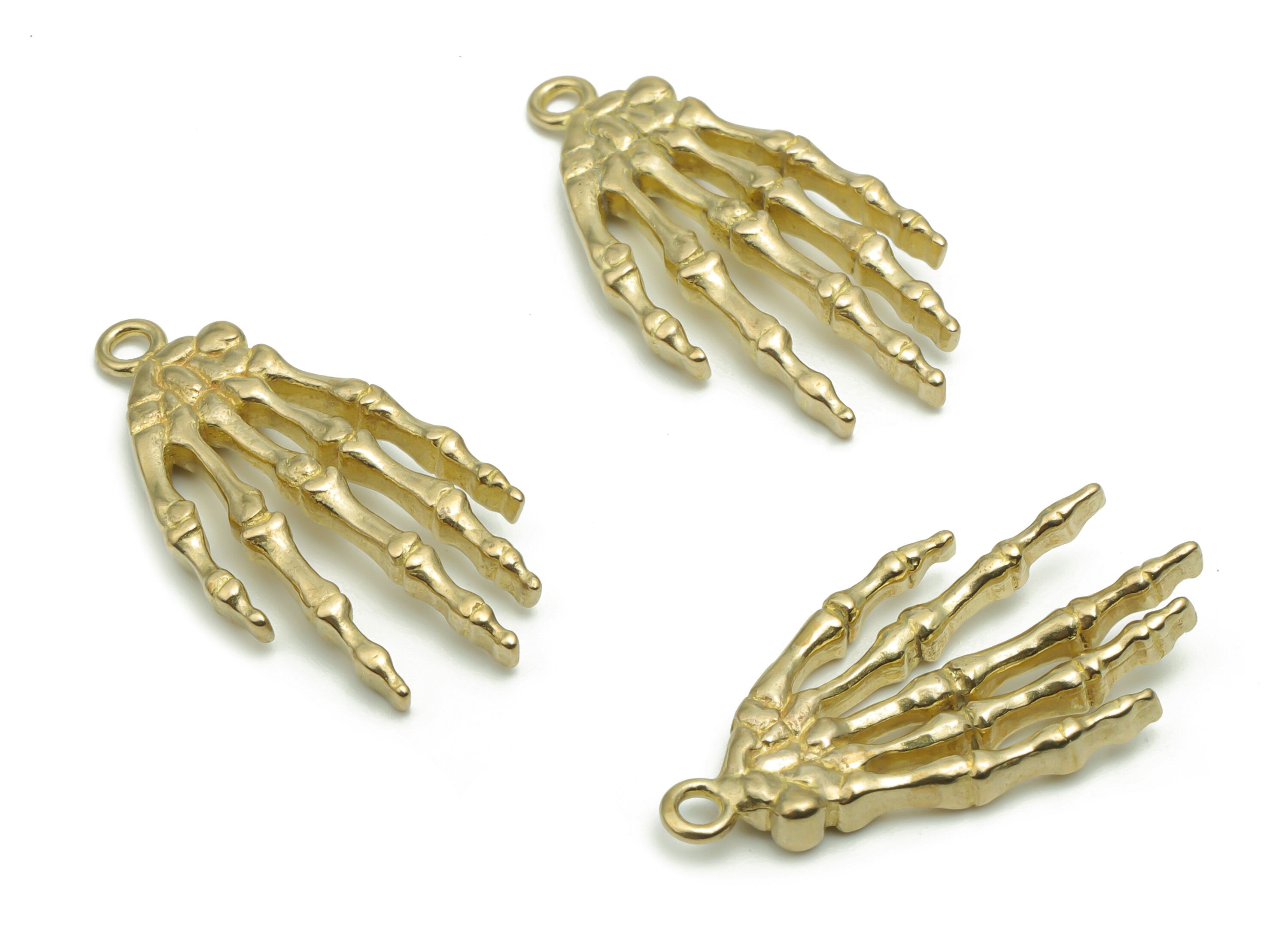 Brass Hand Bones Earring Charms - Raw Brass Skelaton Hand Pendant - DIY Jewelry Making Supplies - 26.69x12.85x2.53mm - PP4976 - DOMEDBAZAAR