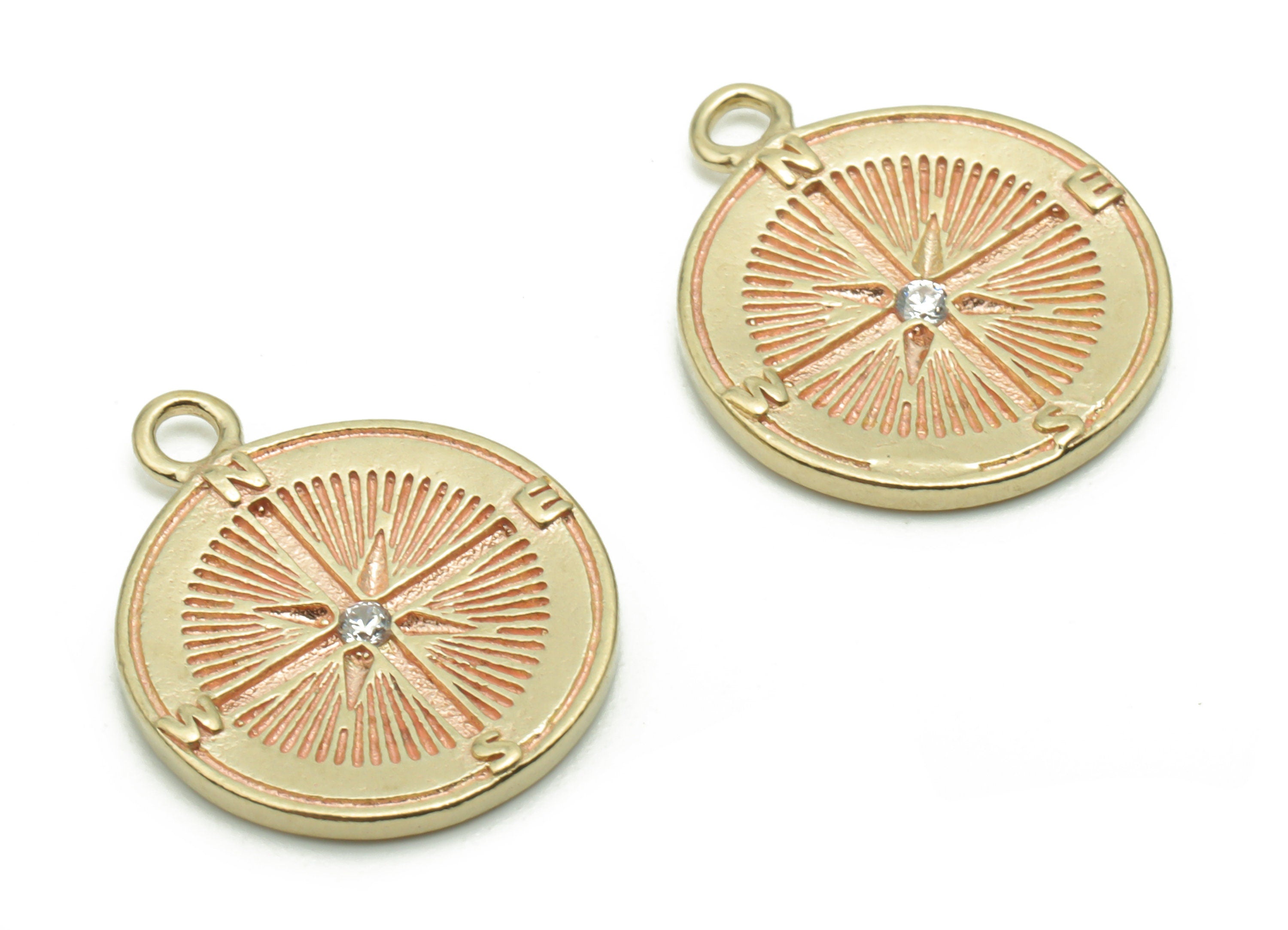 Brass Compass Earring Charms With Zircon - Raw Brass Round Planet Pendant - Jewelry Making Supplies - 16.75x13.6x1.48mm - PP5054 - DOMEDBAZAAR
