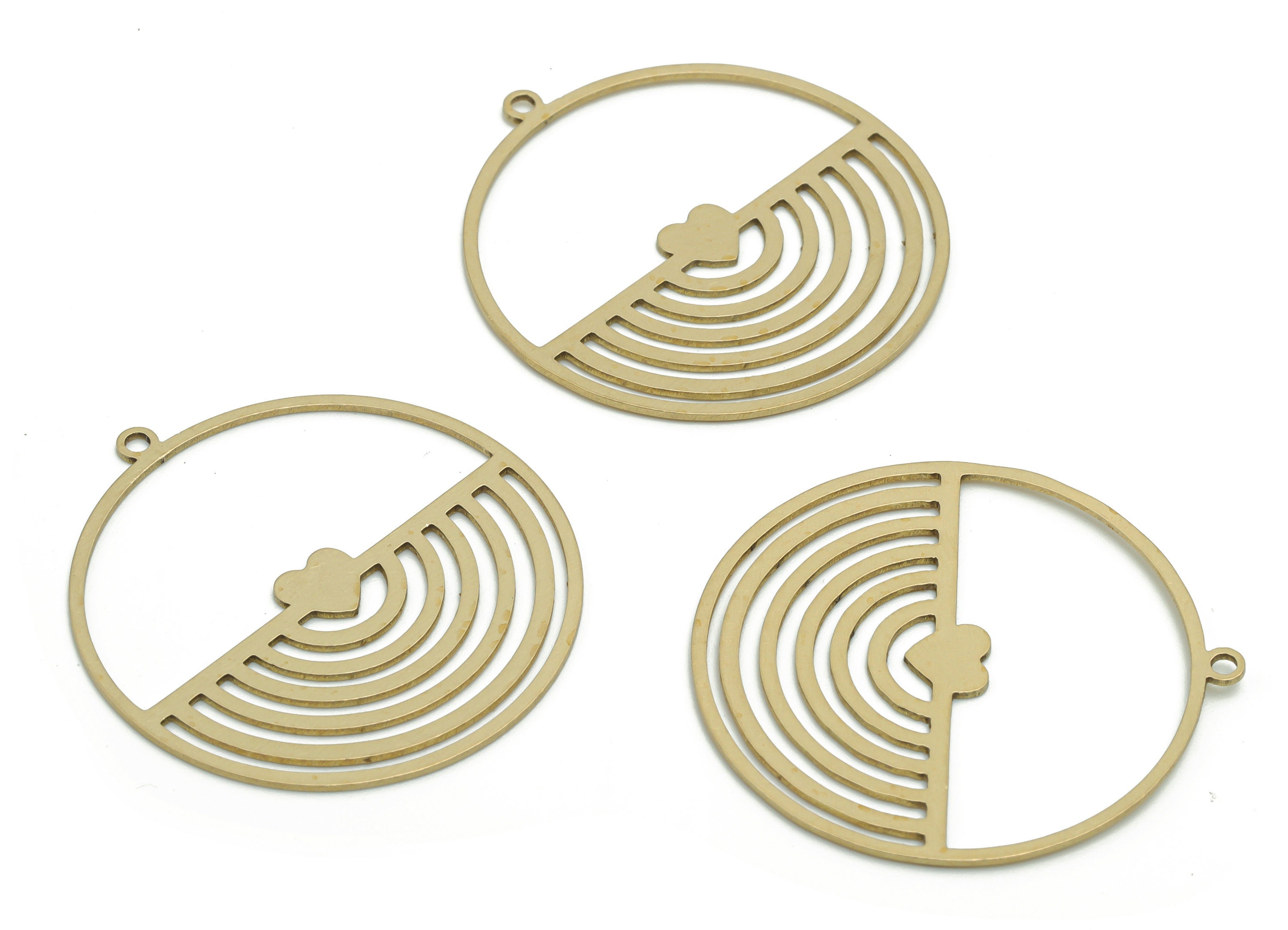 Brass Round Earring Charms - Raw Brass Semicircle Half Moon Heart Pendant - DIY Jewelry Making Supplies - 14.91x11.95x1.22mm - PP4969 - DOMEDBAZAAR
