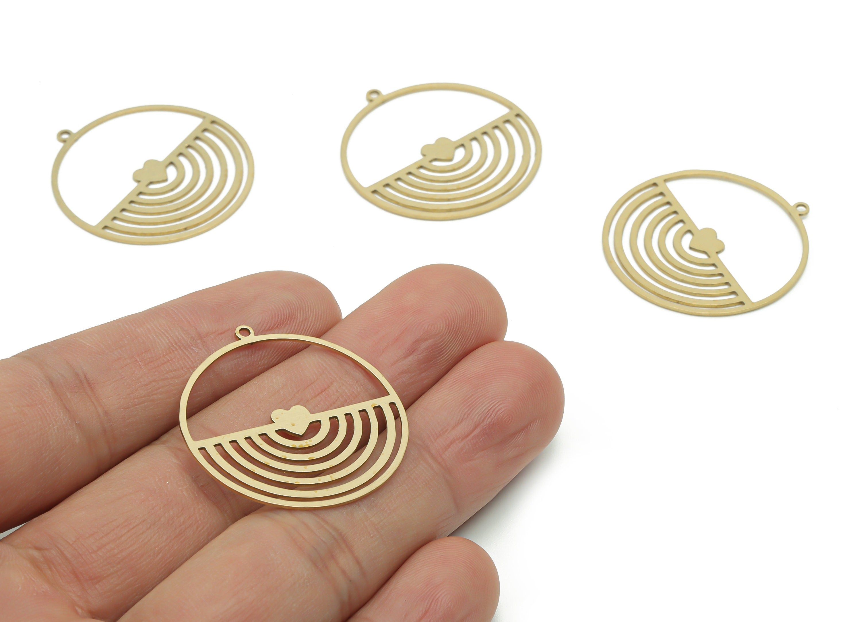 Brass Round Earring Charms - Raw Brass Semicircle Half Moon Heart Pendant - DIY Jewelry Making Supplies - 14.91x11.95x1.22mm - PP4969 - DOMEDBAZAAR