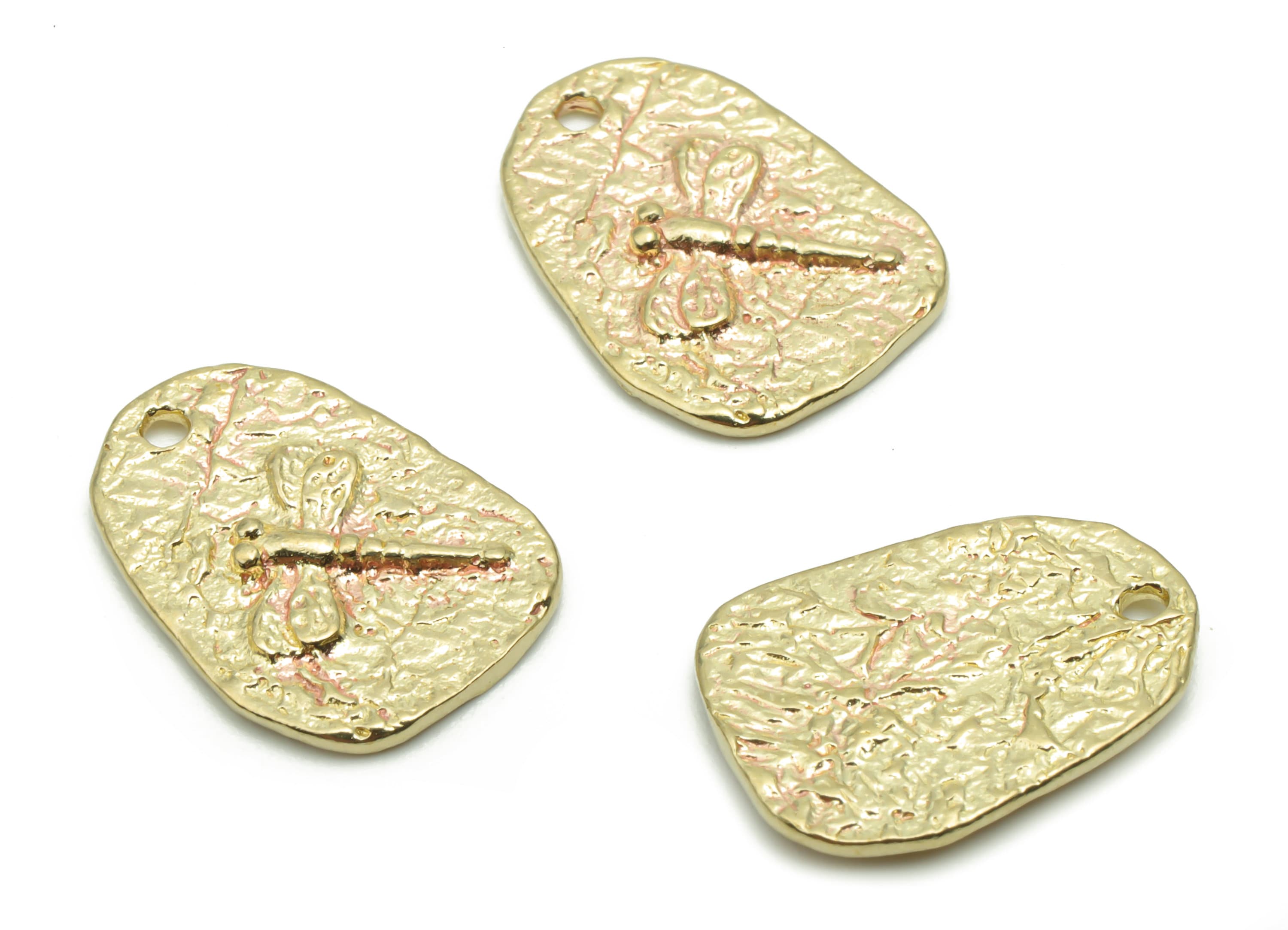 Brass Hammered Square Earring Charms - Raw Brass Dragonfly Pendant - DIY Jewelry Making Supplies - 16.35x12.15x1.43mm - PP5055 - DOMEDBAZAAR