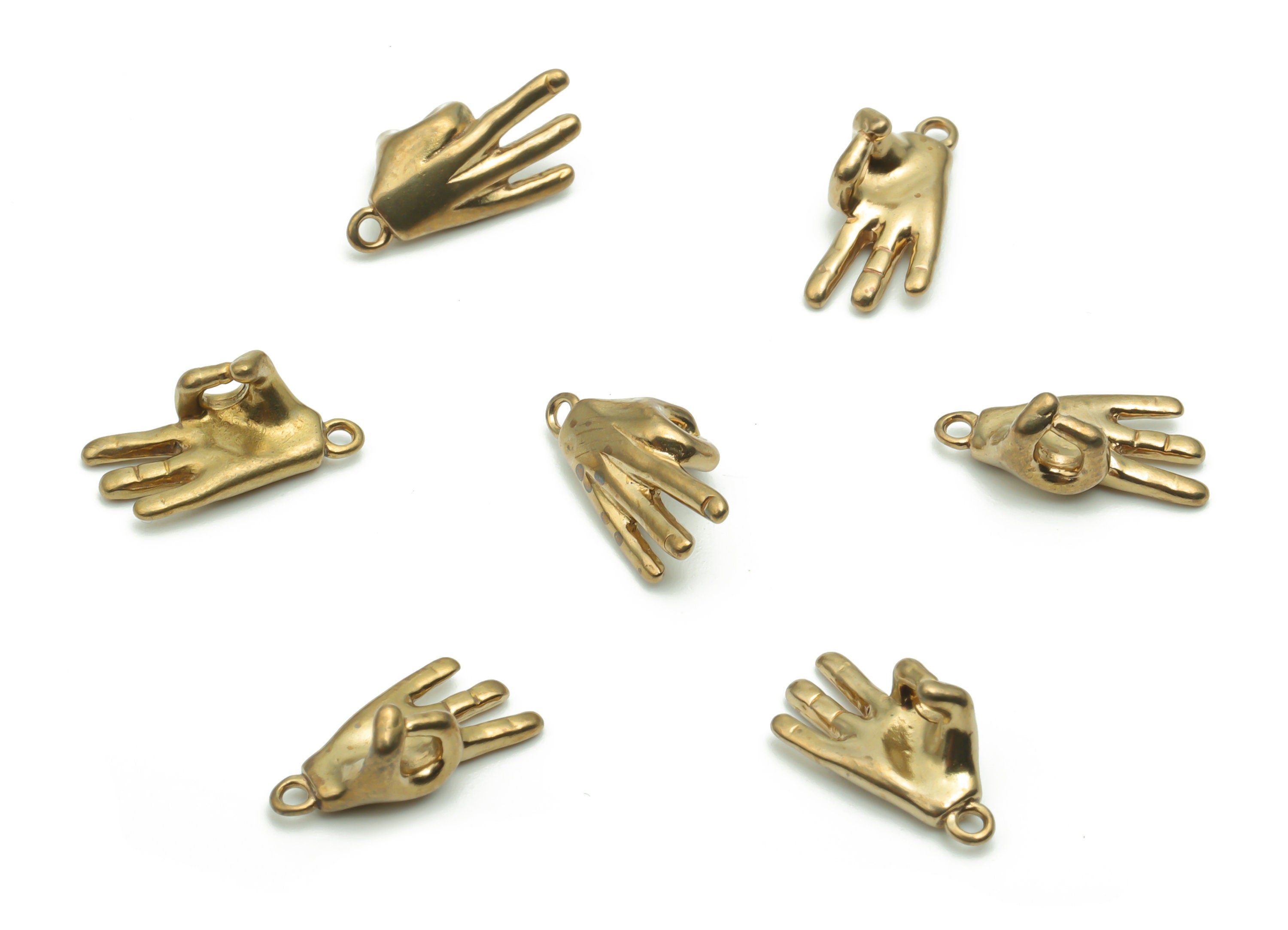 Brass Hand Sign Earring Charms - Raw Brass Ok Hand Pendant - Jewelry Making Supplies - 13.41x5.88x2.15mm - PP4975 - DOMEDBAZAAR