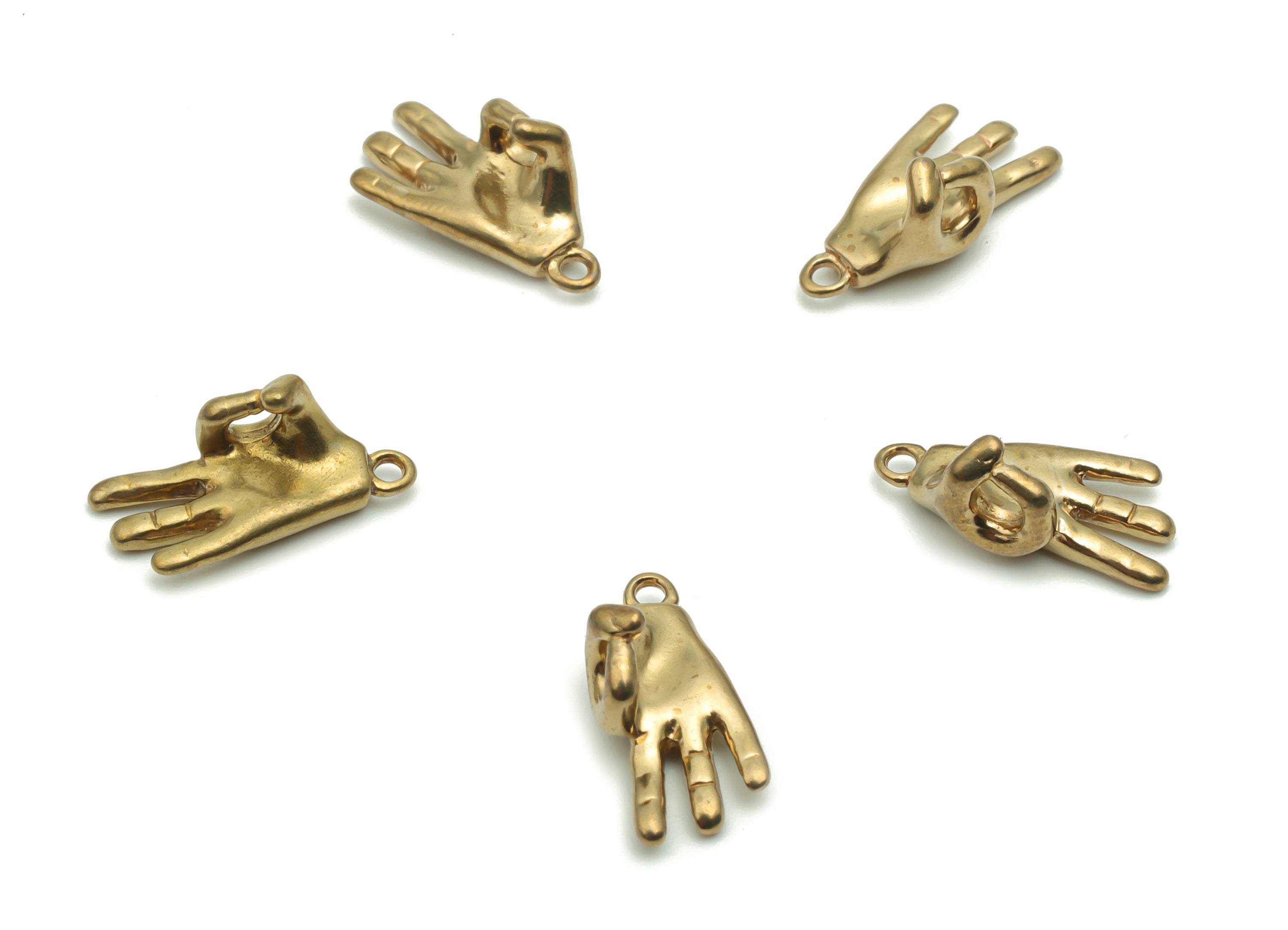 Brass Hand Sign Earring Charms - Raw Brass Ok Hand Pendant - Jewelry Making Supplies - 13.41x5.88x2.15mm - PP4975 - DOMEDBAZAAR