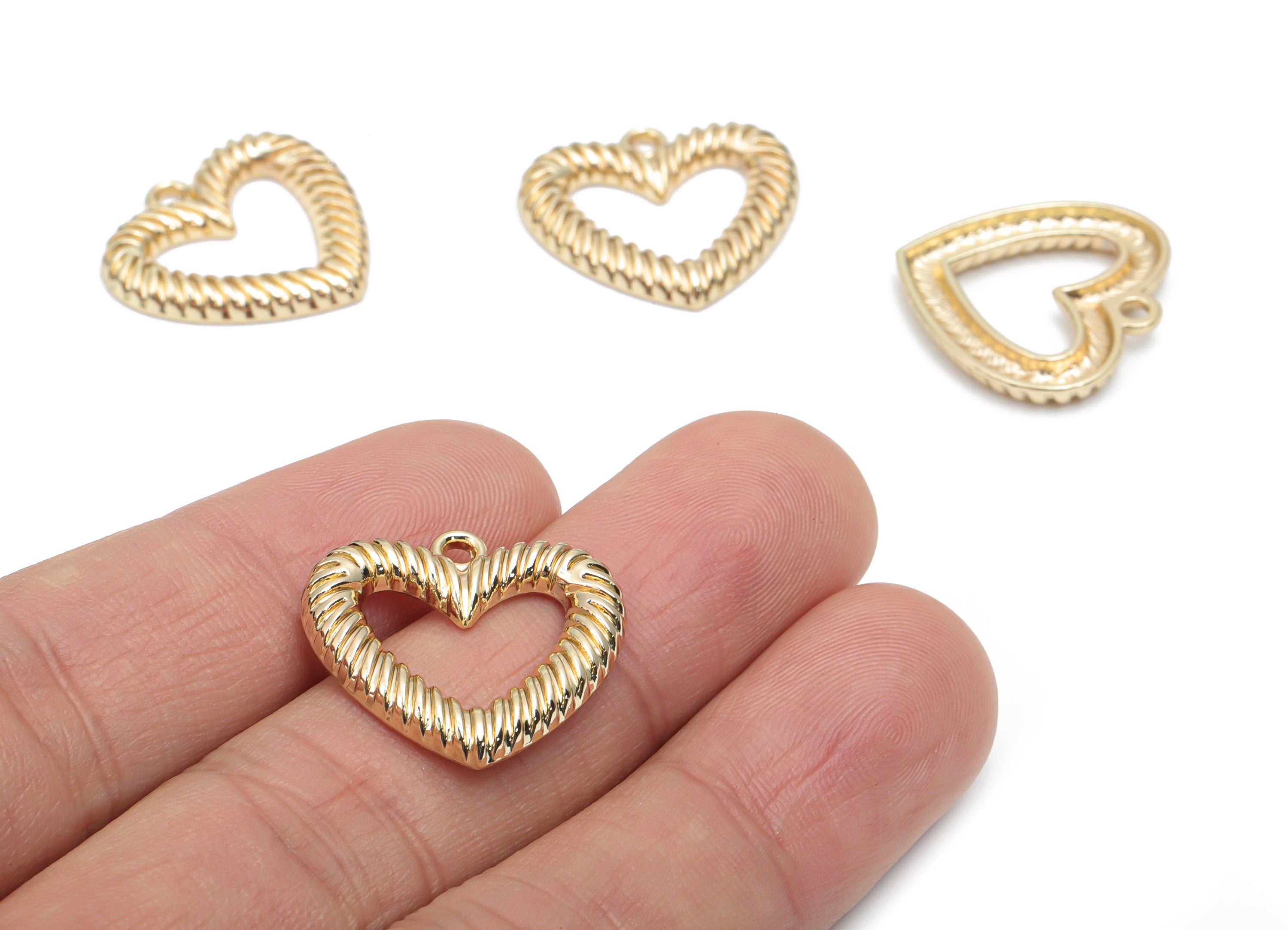 Zinc Alloy Stripe Heart Earring Charms - Alloy Heart Pendant - Gold Tone Plated Alloy - Jewelry Making Supplies - 21.59x20.63x2.6mm - ZZ2000 - DOMEDBAZAAR