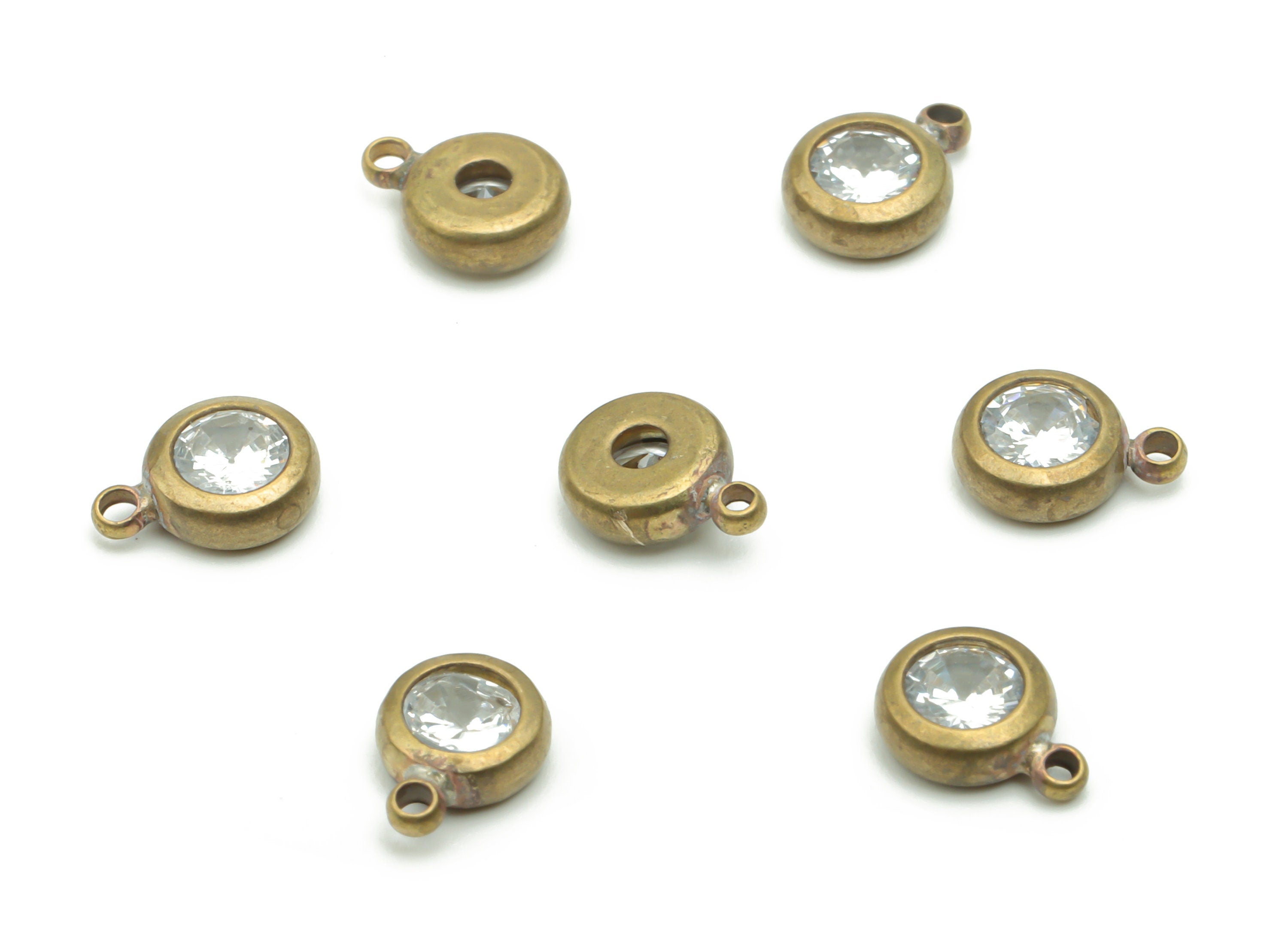Brass Mini Round Earring Charms With Zircons - Raw Brass Mini Circle Pendant - Jewelry Making Supplies - 16.69x15.54x2.31mm - PP4981 - DOMEDBAZAAR
