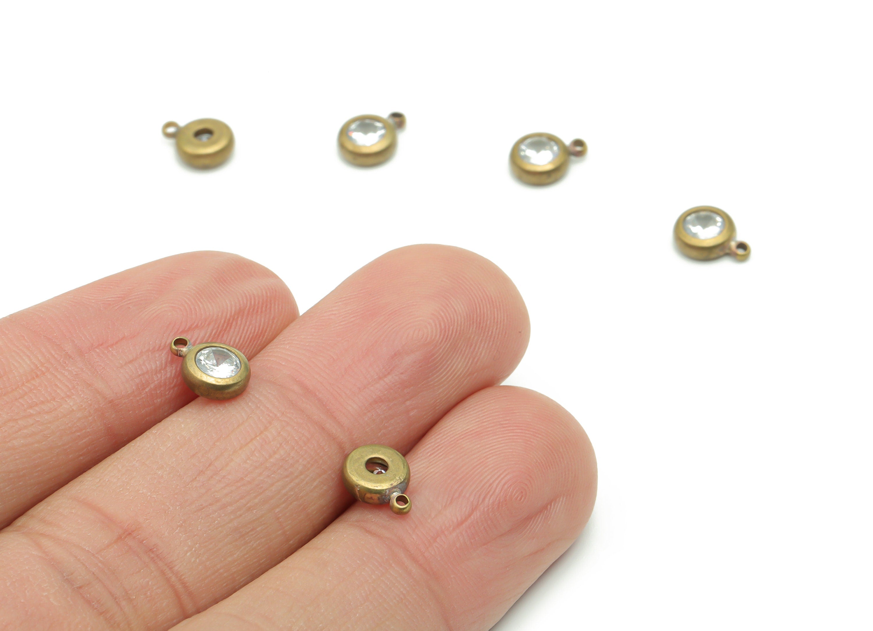 Brass Mini Round Earring Charms With Zircons - Raw Brass Mini Circle Pendant - Jewelry Making Supplies - 16.69x15.54x2.31mm - PP4981 - DOMEDBAZAAR