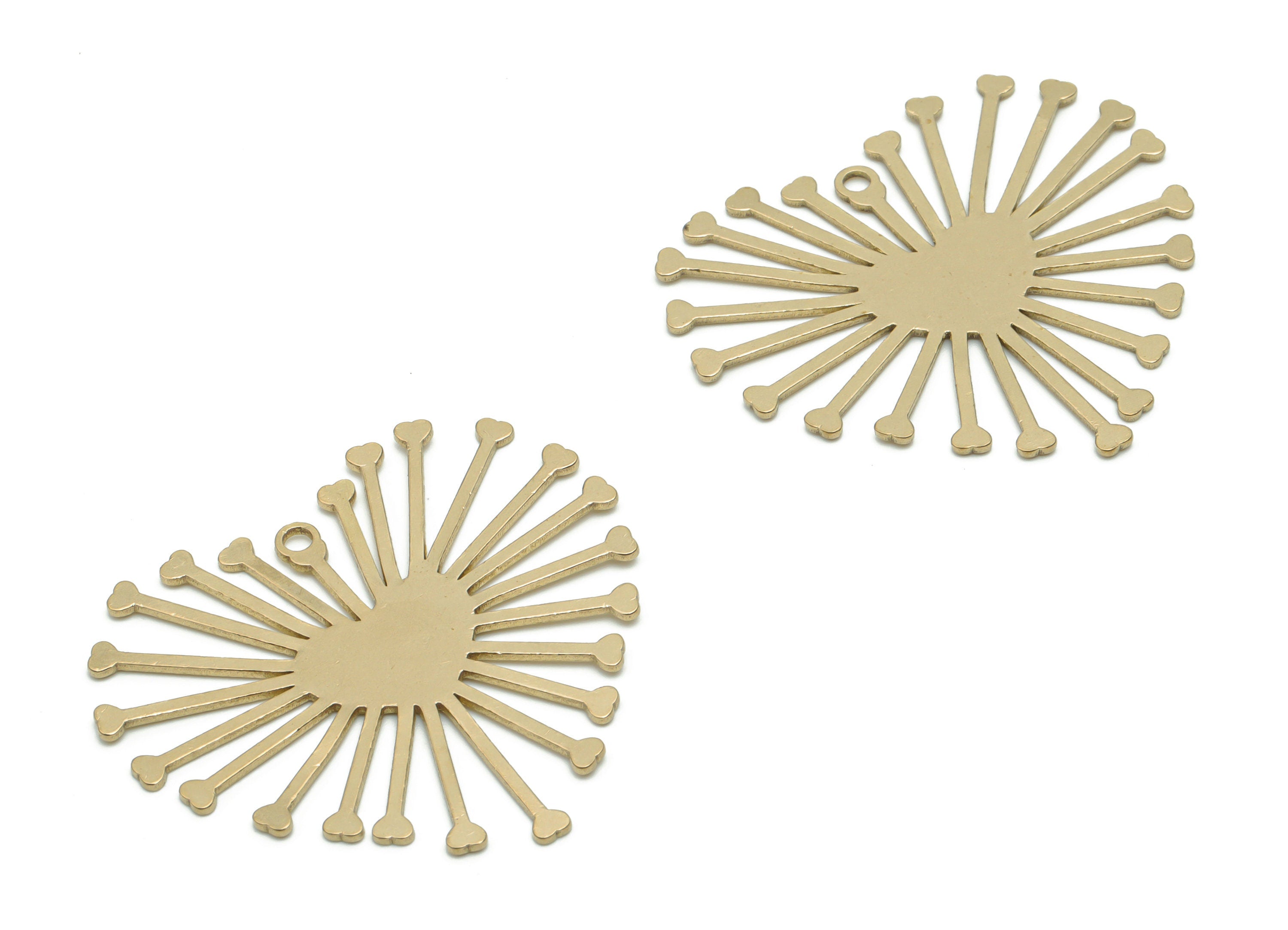 Brass Sun Heart Earring Charms - Raw Brass Sun Heart Pendant - DIY Jewelry Making Supplies - 40.09x36.16x0.5mm - PPA0015 - DOMEDBAZAAR