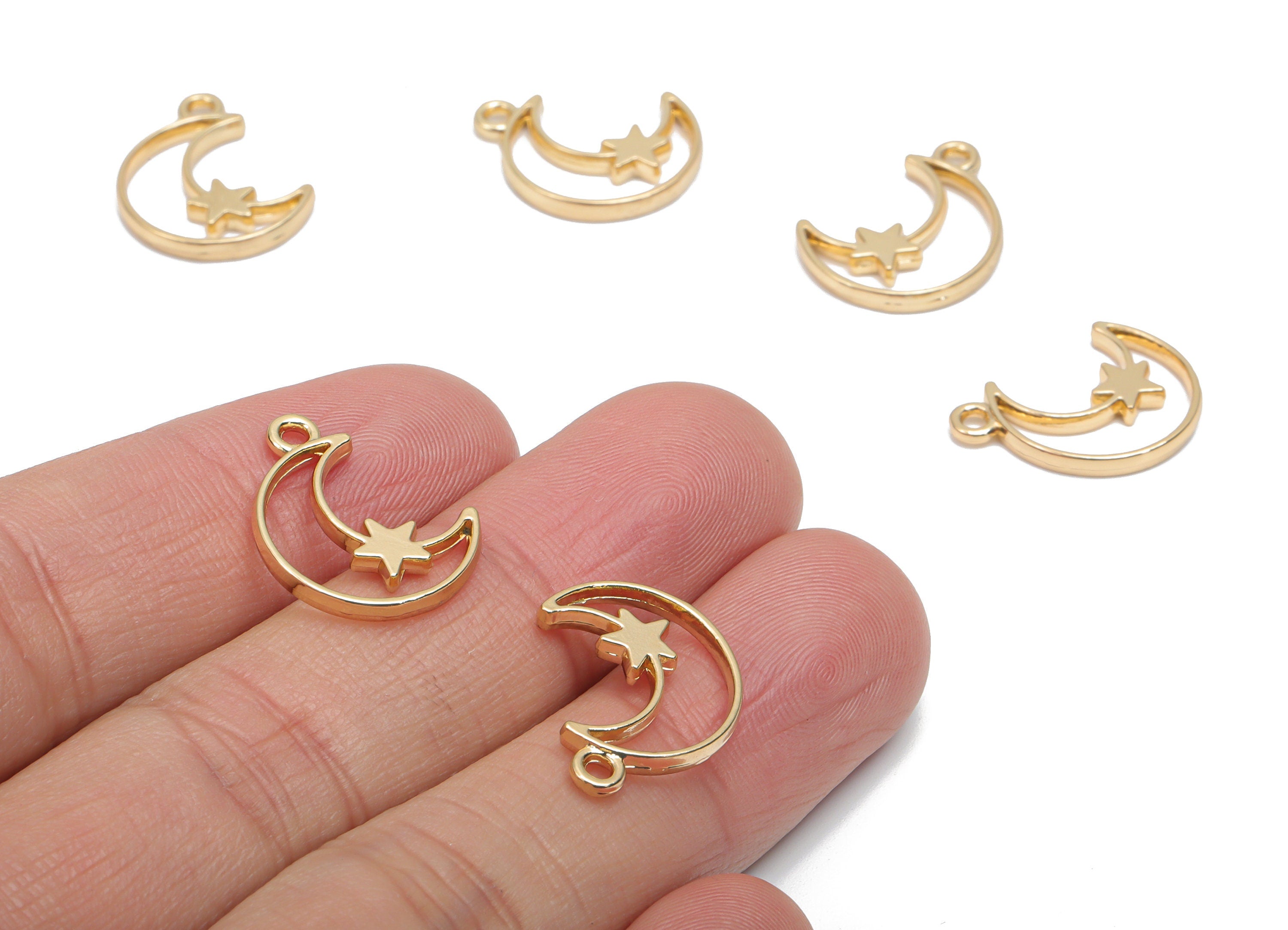 Alloy Crescent Earring Charms - Alloy Moon Star Pendant - Gold Tone Plated Alloy - Jewelry Making Supplies - 18.84x13.62x2.01mm - ZZ2012 - DOMEDBAZAAR
