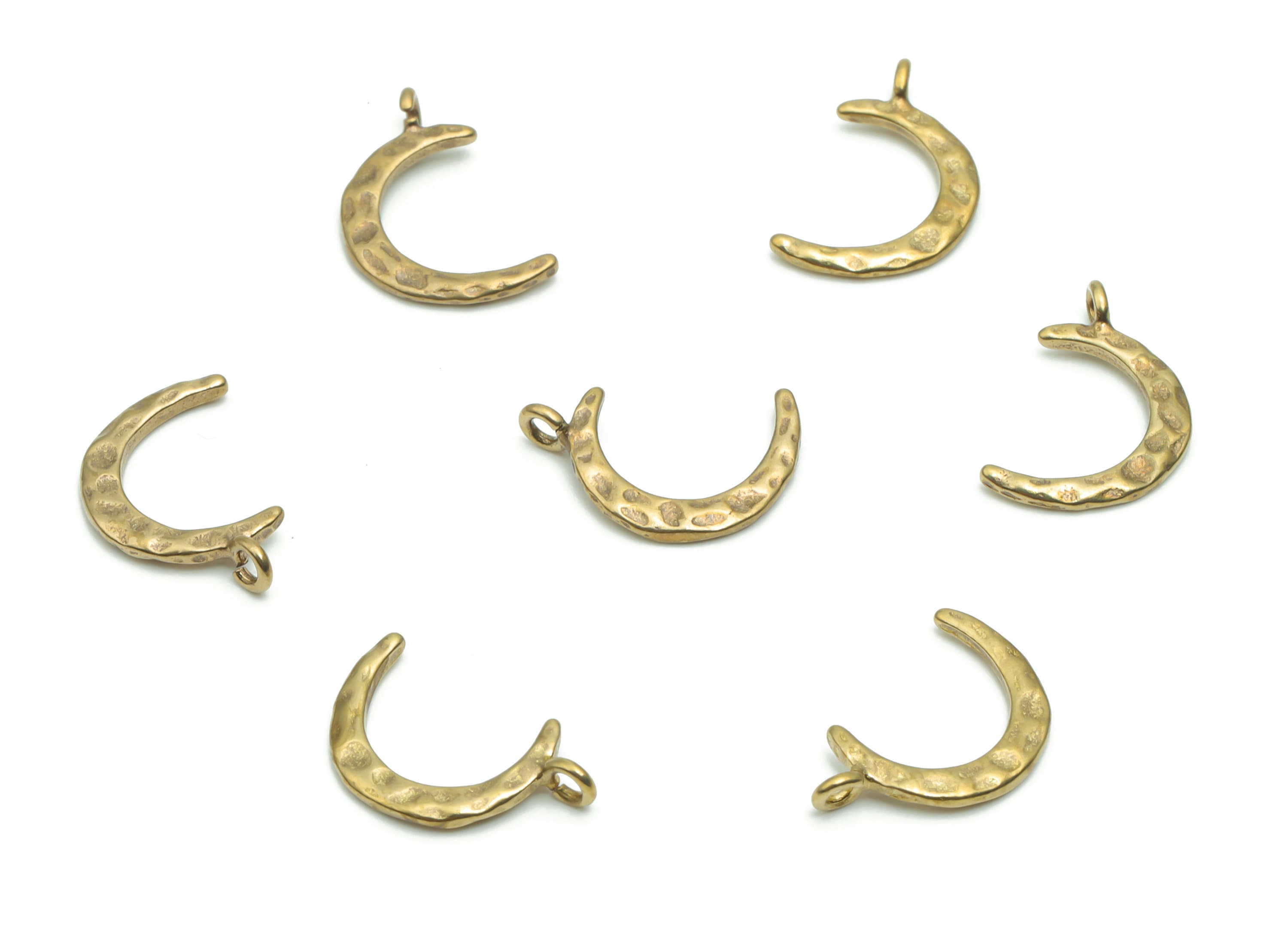 Brass Hammered Crescent Earring Charms - Raw Brass Moon Pendant - Jewelry Making Supplies - 18.13x12.64x1.39mm - PP4987 - DOMEDBAZAAR