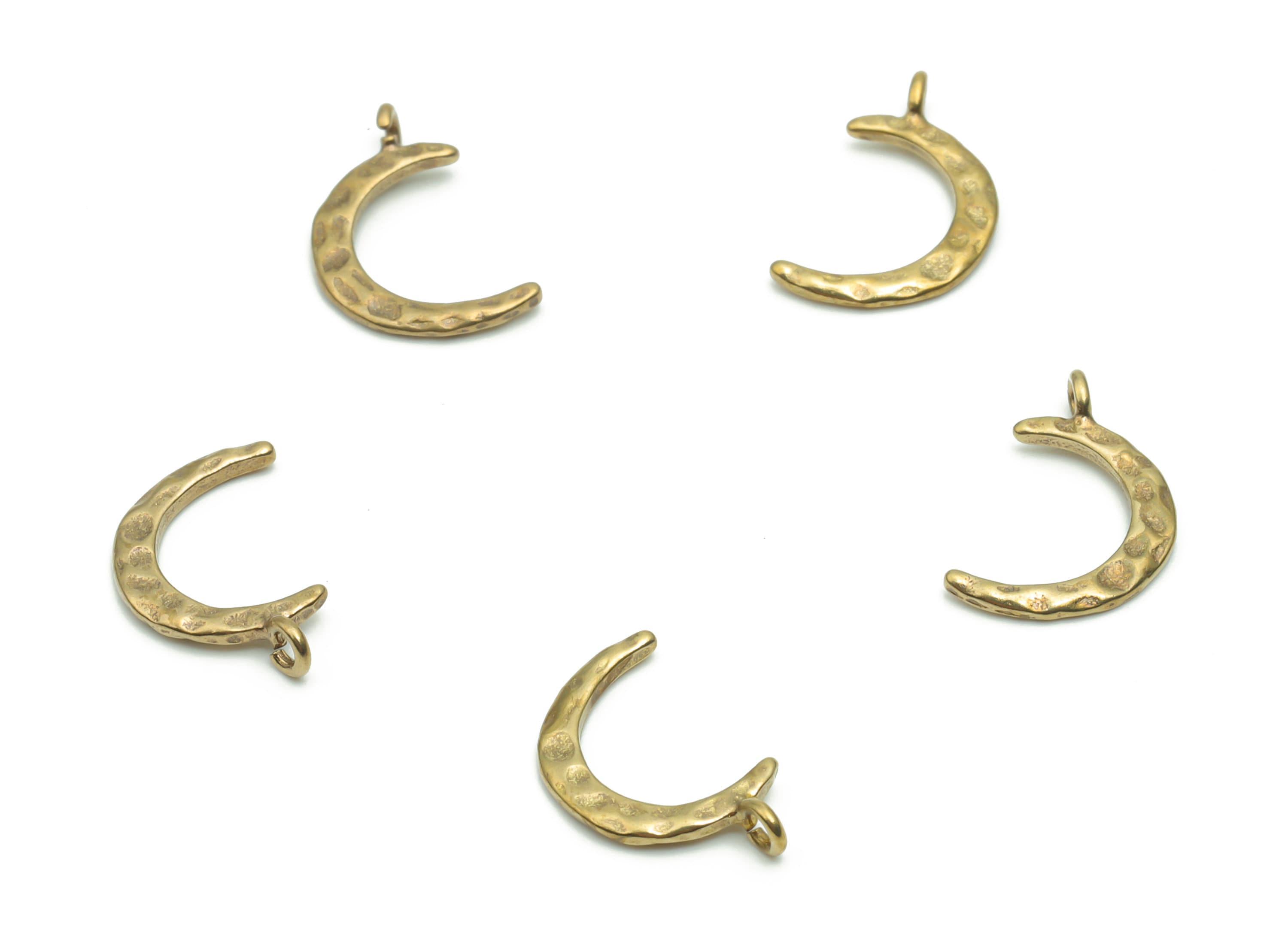 Brass Hammered Crescent Earring Charms - Raw Brass Moon Pendant - Jewelry Making Supplies - 18.13x12.64x1.39mm - PP4987 - DOMEDBAZAAR