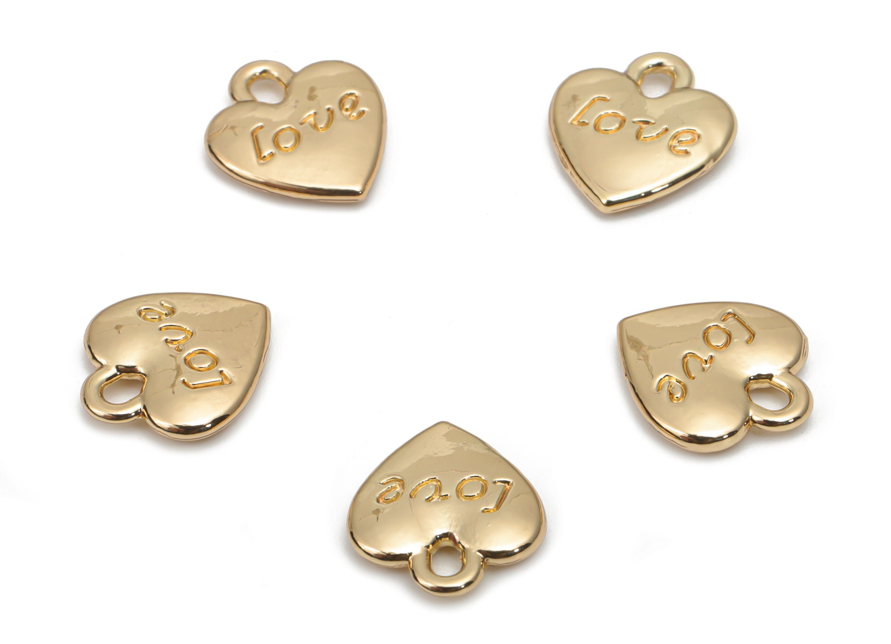 Zinc Alloy Heart Love Earring Charms - Alloy Heart Pendant - Gold Tone Plated Alloy - Jewelry Making Supplies - 11.34x9.98x1.92mm - ZZ1990 - DOMEDBAZAAR