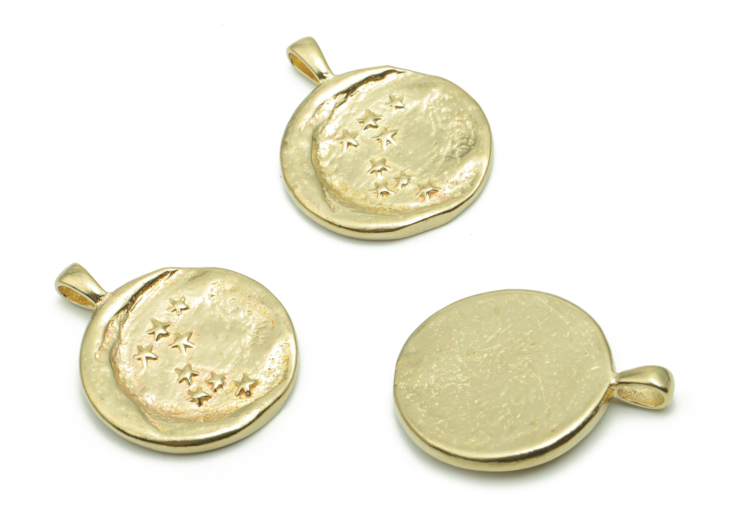Brass Round Moon Star Earring Charms - Raw Brass Circle Crescent Pendant - DIY Jewelry Making Supplies - 21.65x17.26x1.68mm - PP5033 - DOMEDBAZAAR