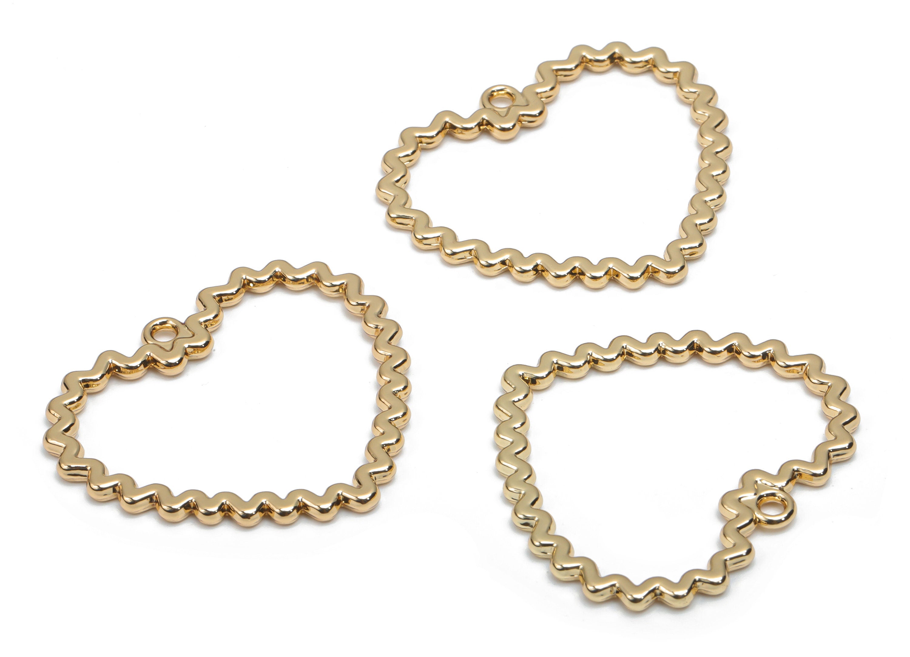 Zinc Alloy Wave Heart Earring Charms - Alloy Heart Pendant - Gold Tone Plated Alloy - Jewelry Making Supplies - 33.32x29.28x1.84mm - ZZ1998 - DOMEDBAZAAR