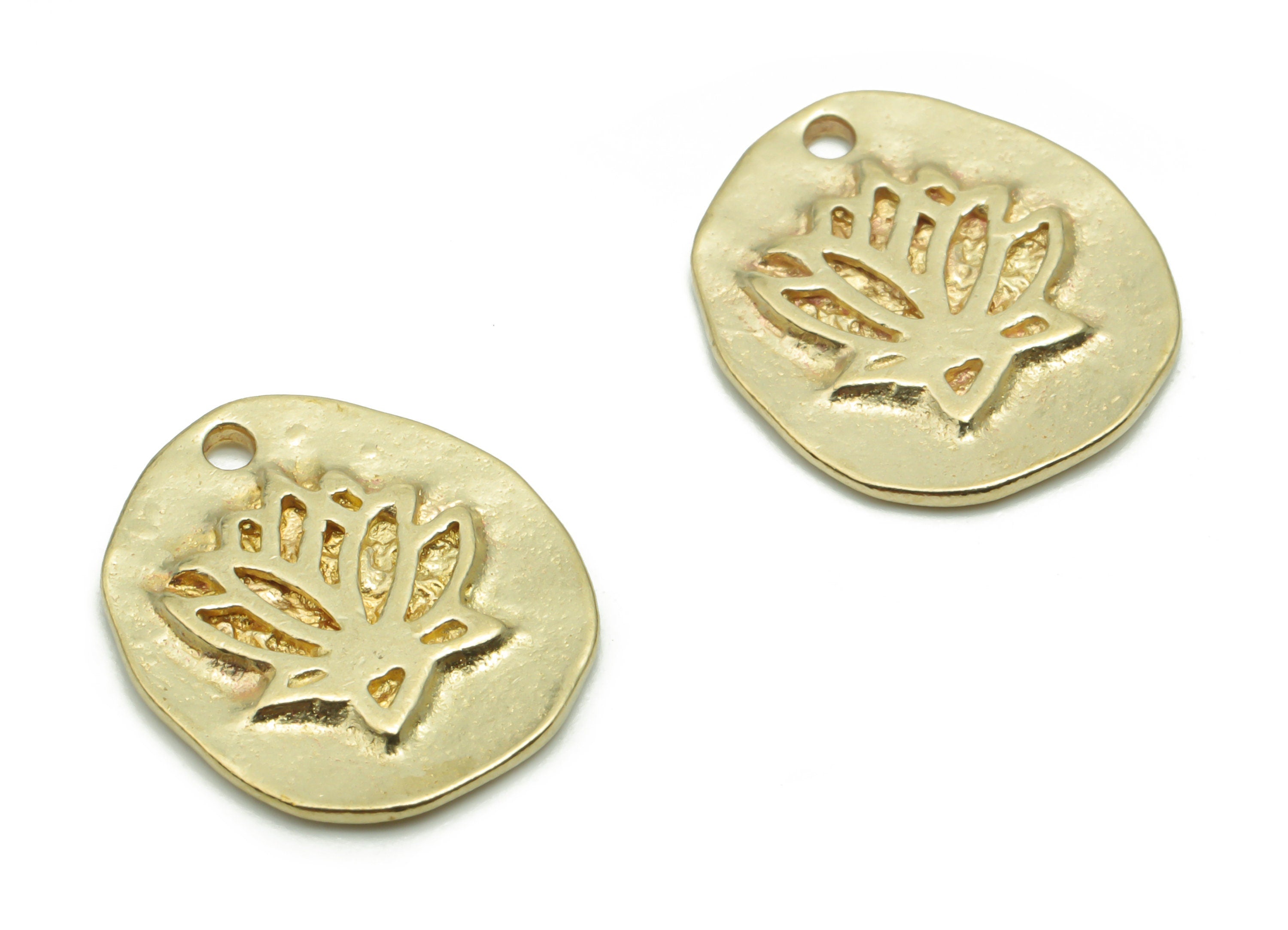 Brass Mini Round Lotus Earring Charms - Raw Brass Lotus Engraved Pendant - DIY Jewelry Making Supplies - 15.49x13.58x1.48mm - PP5035 - DOMEDBAZAAR