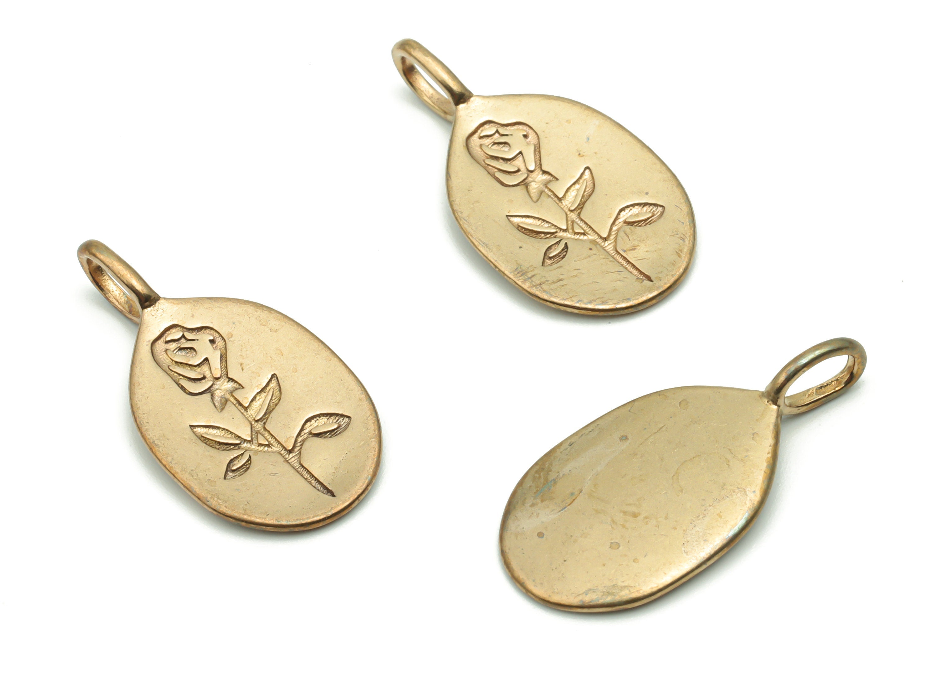 Brass Drop Rose Flower Earring Charms - Raw Brass Flower Engraved Pendant - DIY Jewelry Making Supplies - 25.79x13.2x1.36mm - PP4990 - DOMEDBAZAAR