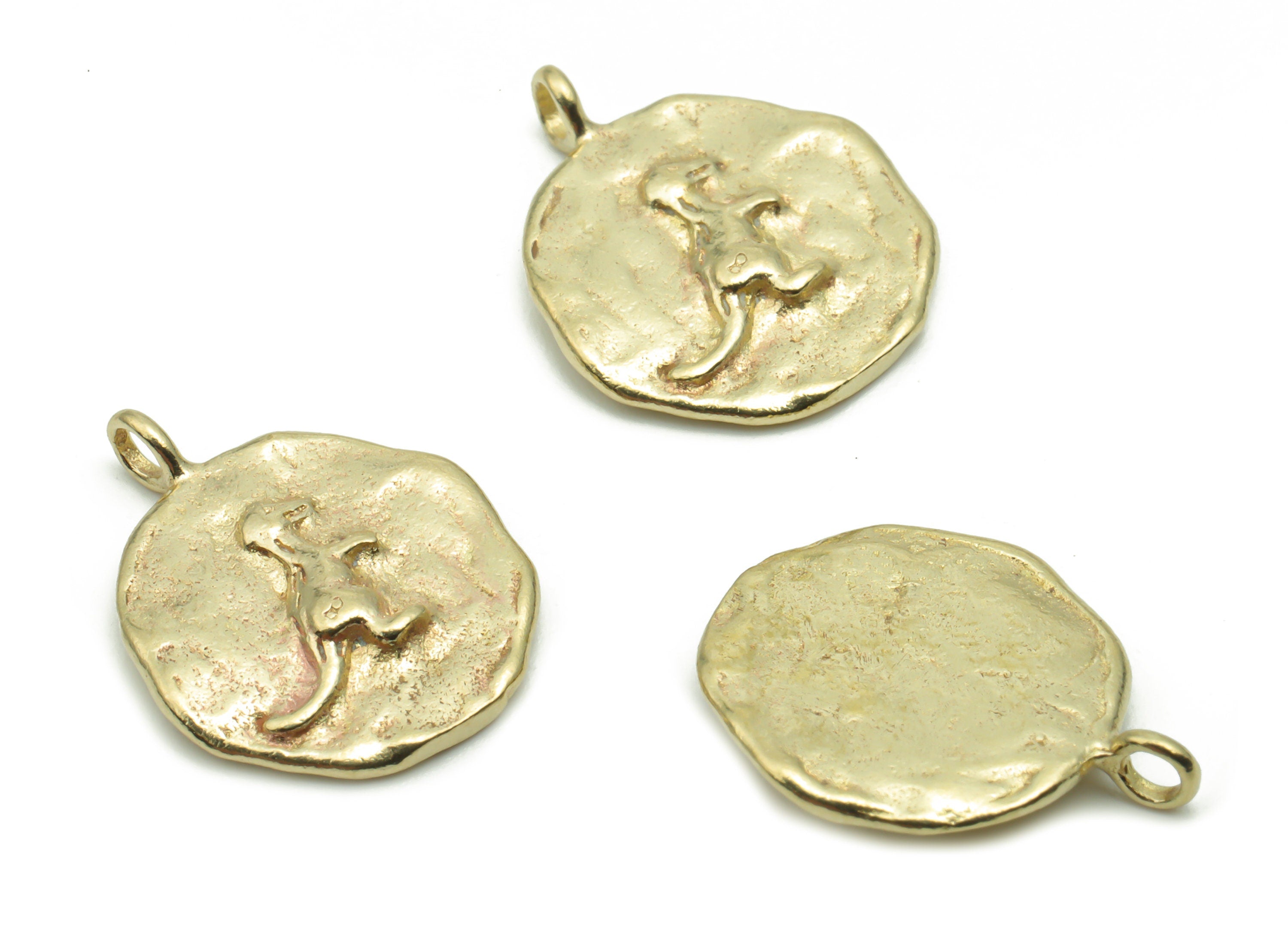 Brass Hammered Round Dinosaur Earring Charms - Raw Brass Dinosaur Circle Pendant - DIY Jewelry Making Supplies - 16.89x13.52x1.96mm - PP5056 - DOMEDBAZAAR