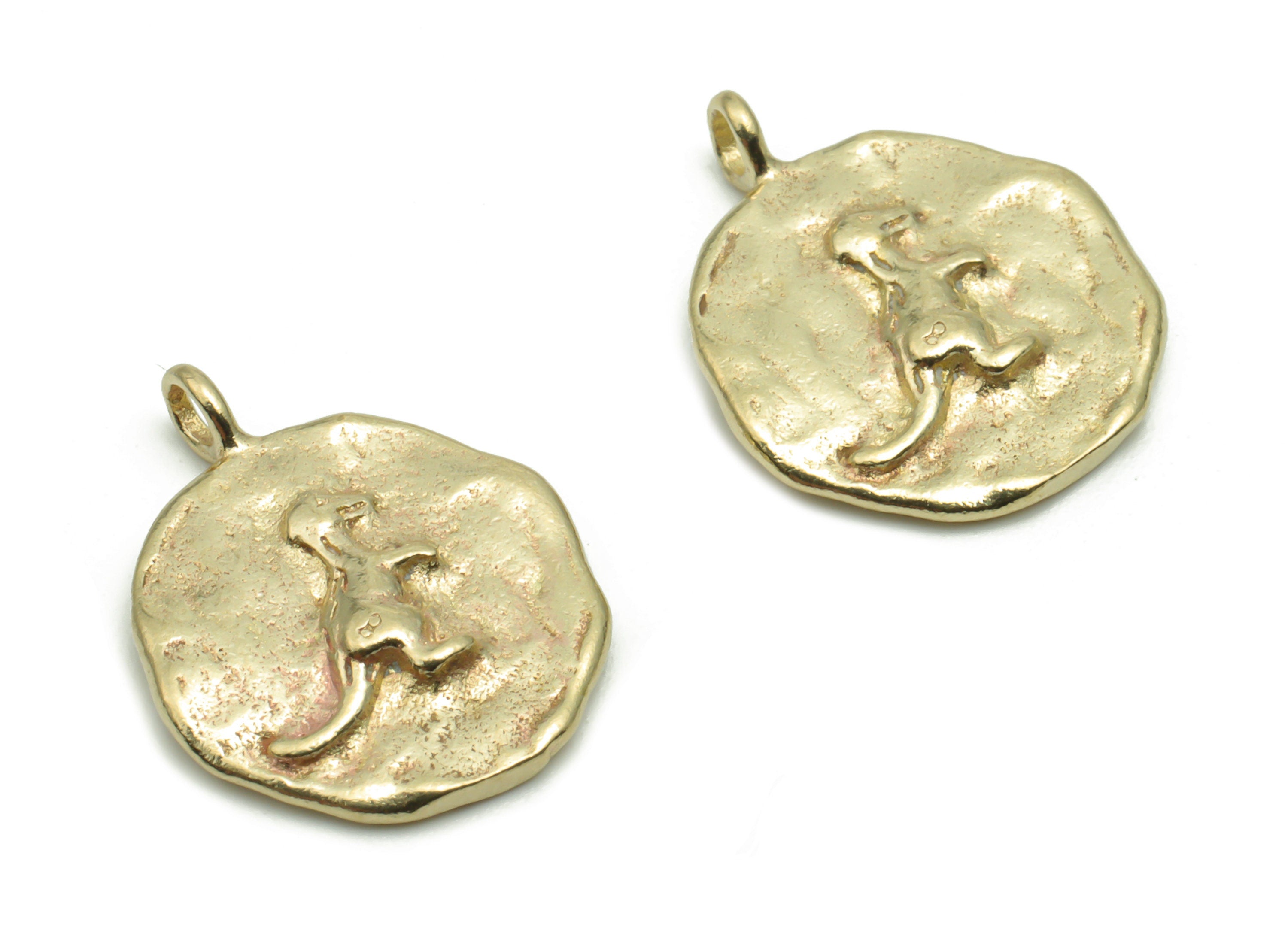 Brass Hammered Round Dinosaur Earring Charms - Raw Brass Dinosaur Circle Pendant - DIY Jewelry Making Supplies - 16.89x13.52x1.96mm - PP5056 - DOMEDBAZAAR
