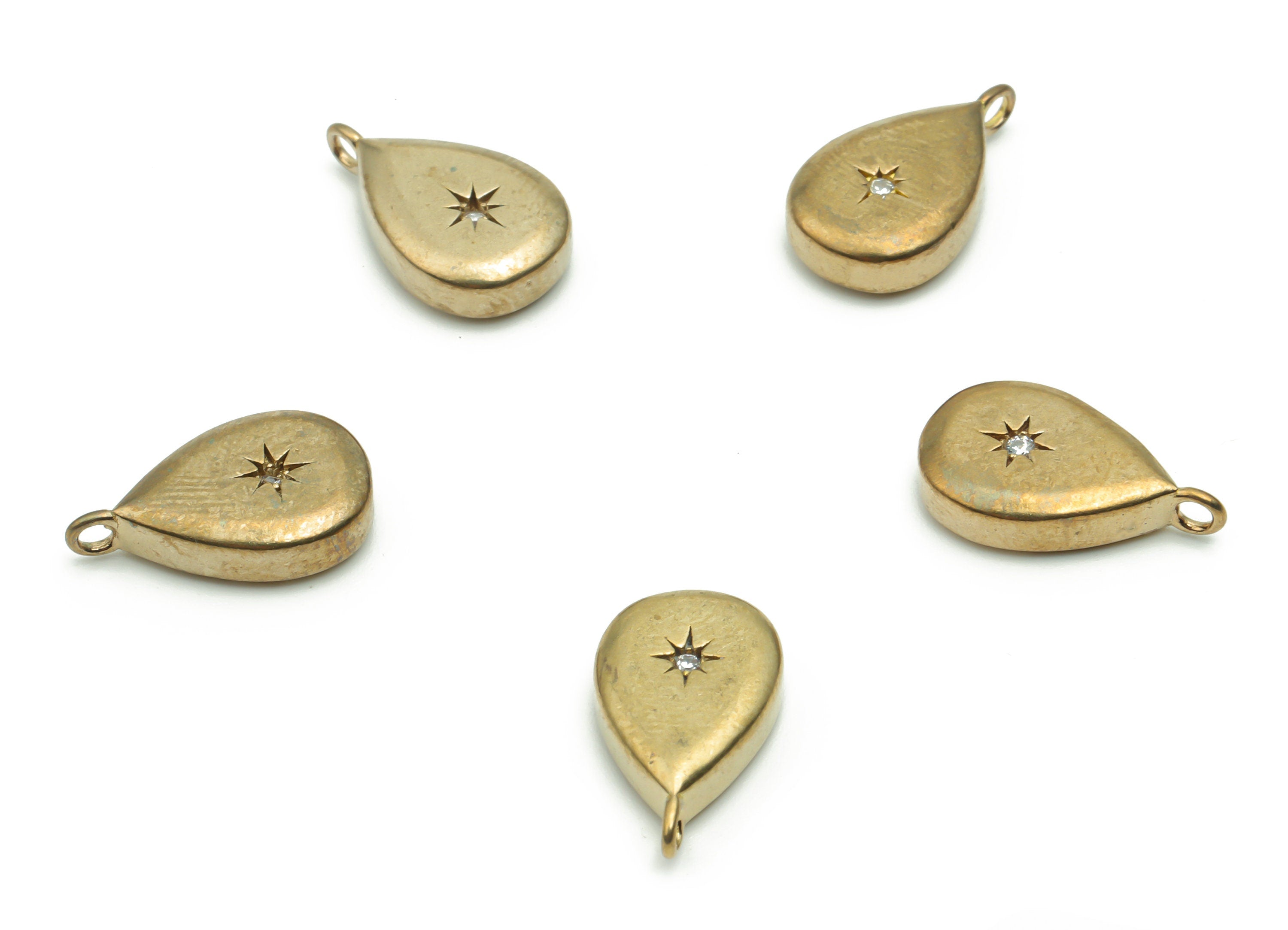 Brass Mini Drop Sun Earring Charms With Zircons - Raw Brass Drop Sun Pendant - Jewelry Making Supplies - 16.13x9.33x3.85mm - PP4991 - DOMEDBAZAAR