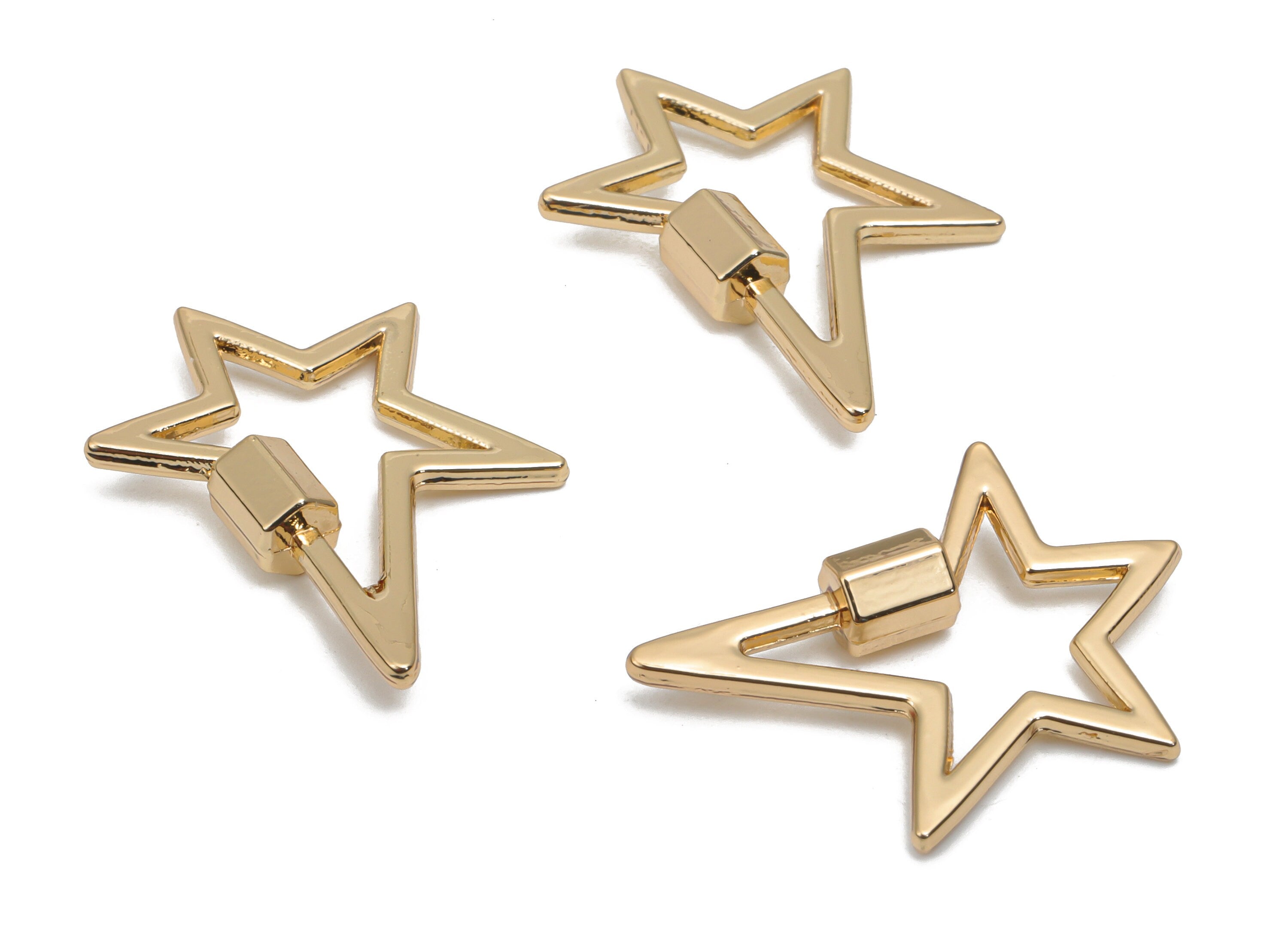 Alloy Five-pointed Star Earring Connector - Alloy Star Pendant - Gold Tone Plated Alloy - Jewelry Supplies - 22.68x20.23x4.35mm - ZZ2023 - DOMEDBAZAAR