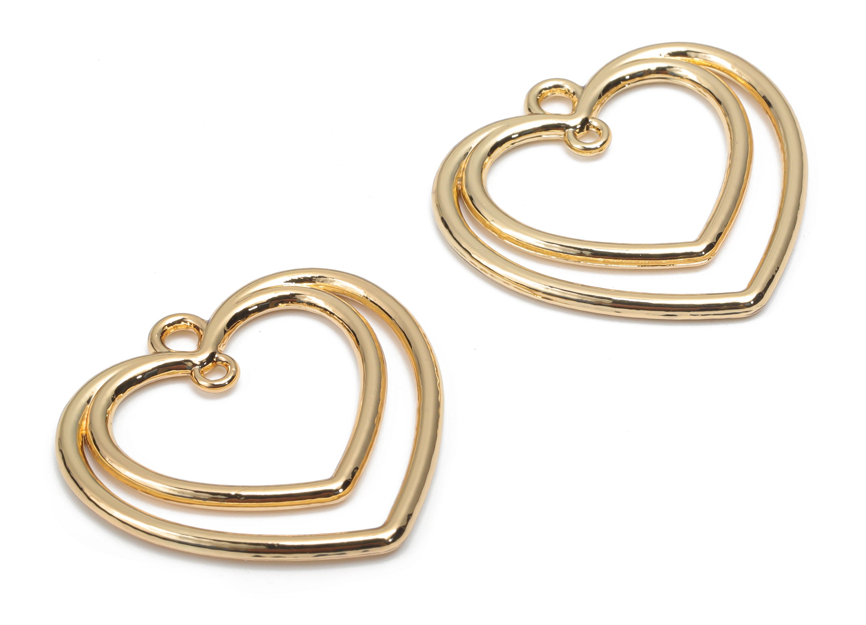 Zinc Alloy Heart Earring Connector - Alloy Heart Charms and Pendant - Gold Tone Plated Alloy - Jewelry Supplies - 25.58x24.65x1.7mm - ZZ1984 - DOMEDBAZAAR