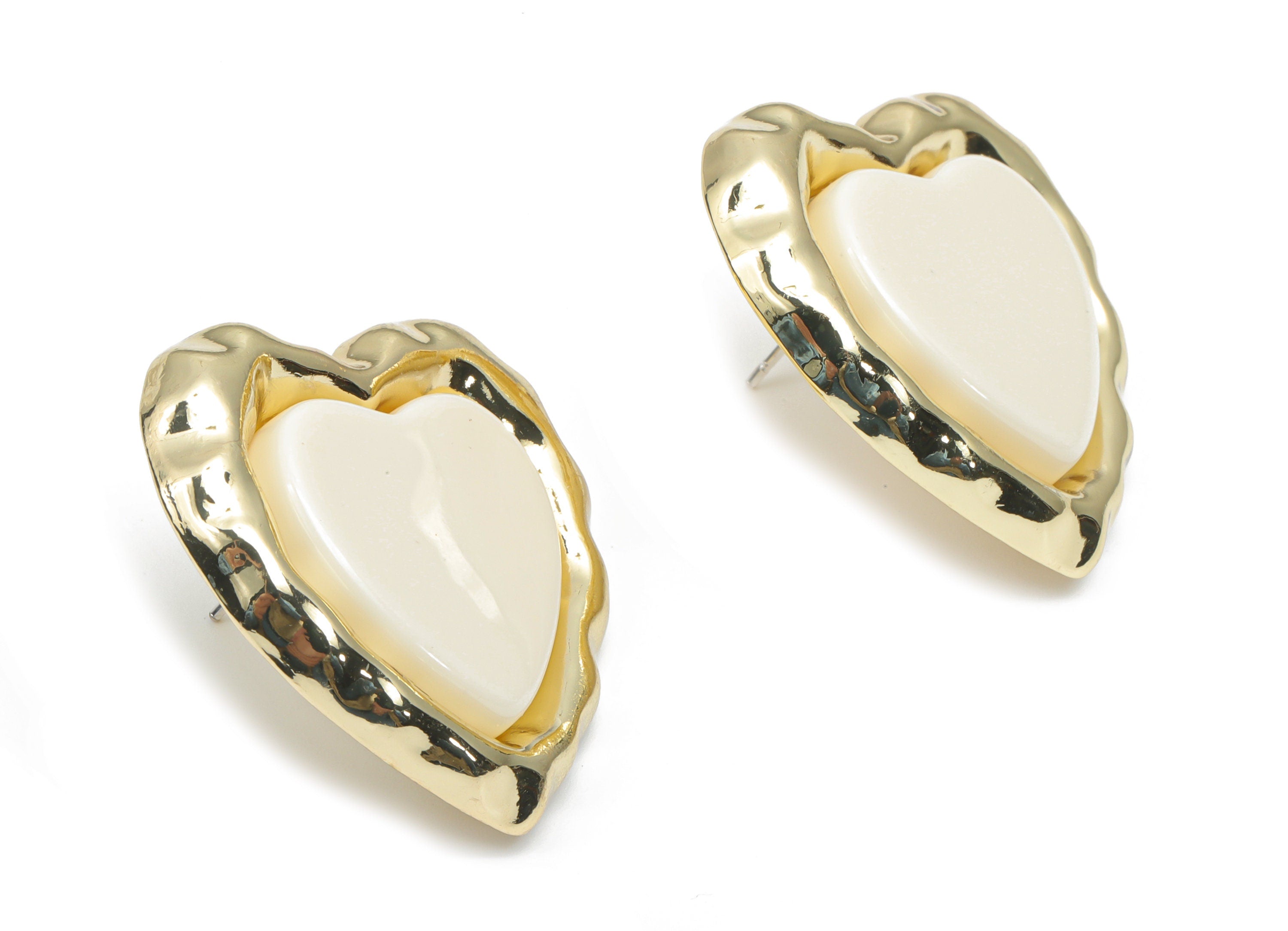 Alloy Heart Earring Stud - Alloy Heart Earring Post - Silver Plated Cupronickel Stud - Gold Tone Plated Alloy - 31.22x31.1x4.6mm - ZZ1975 - DOMEDBAZAAR
