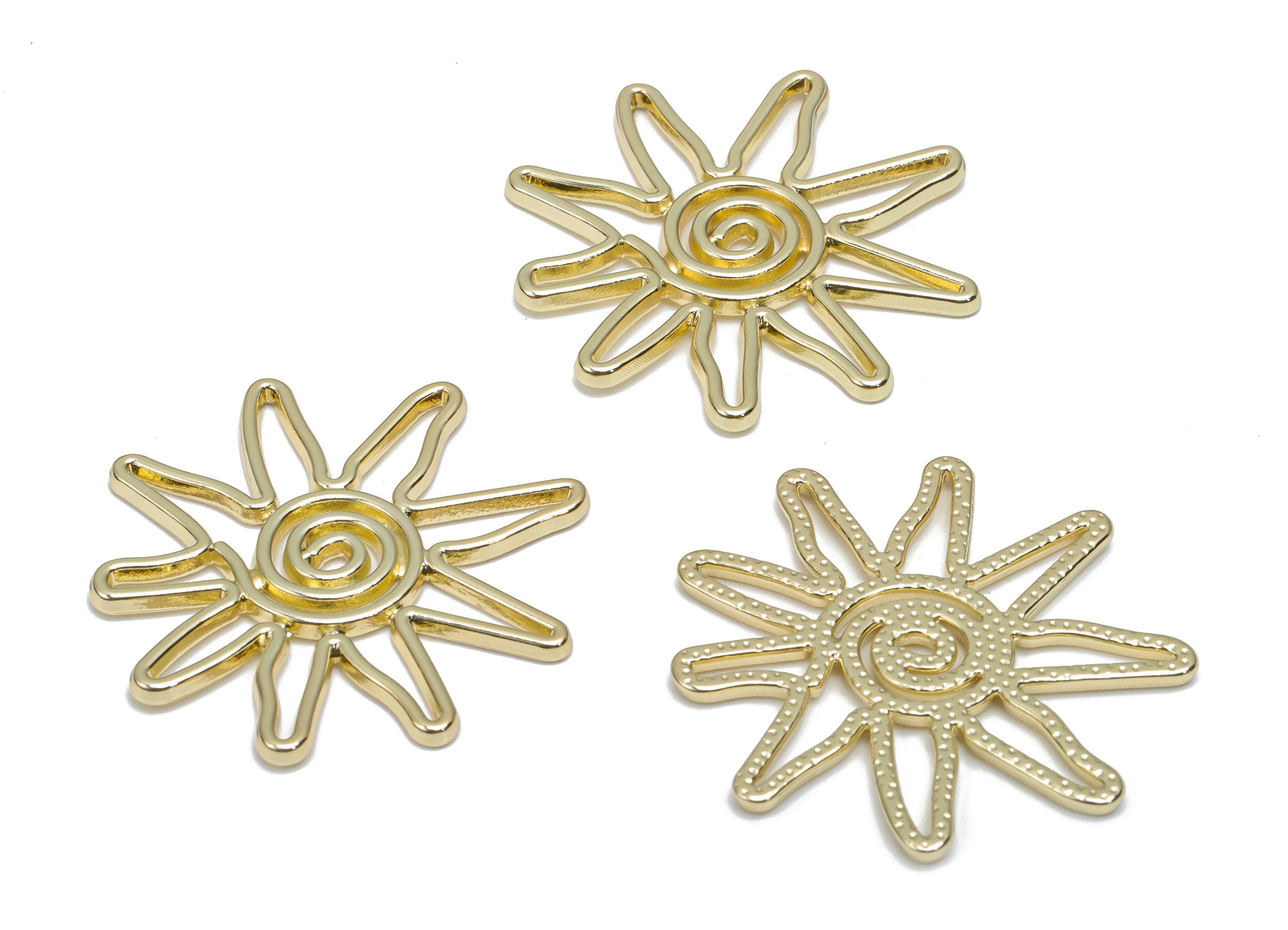 Alloy Sun Earring Connector - Alloy Sun Charms and Pendant - Gold Tone Plated Alloy - Jewelry Making Supplies - 31.26x31.26x1.61mm - ZZ1979 - DOMEDBAZAAR