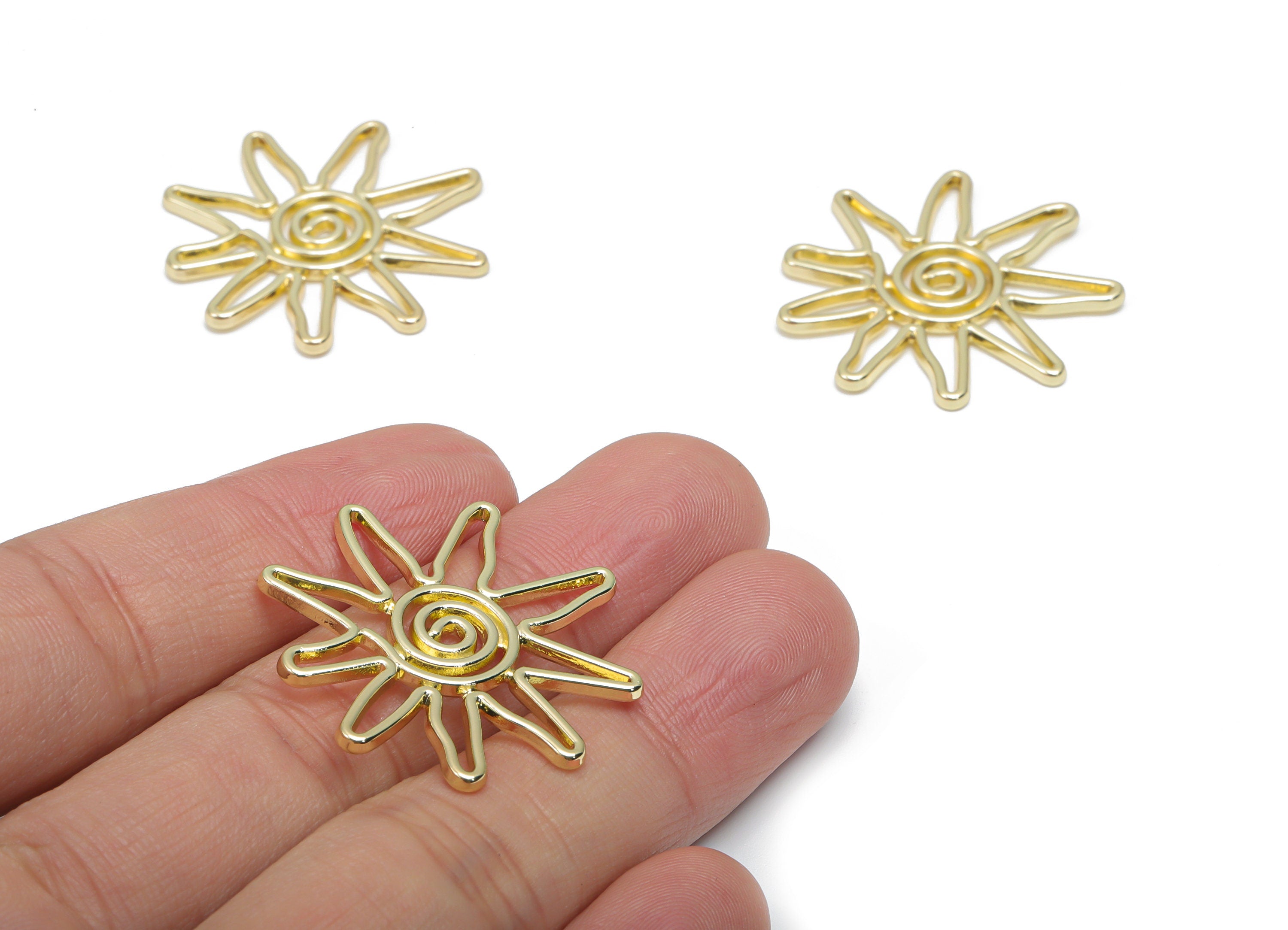 Alloy Sun Earring Connector - Alloy Sun Charms and Pendant - Gold Tone Plated Alloy - Jewelry Making Supplies - 31.26x31.26x1.61mm - ZZ1979 - DOMEDBAZAAR