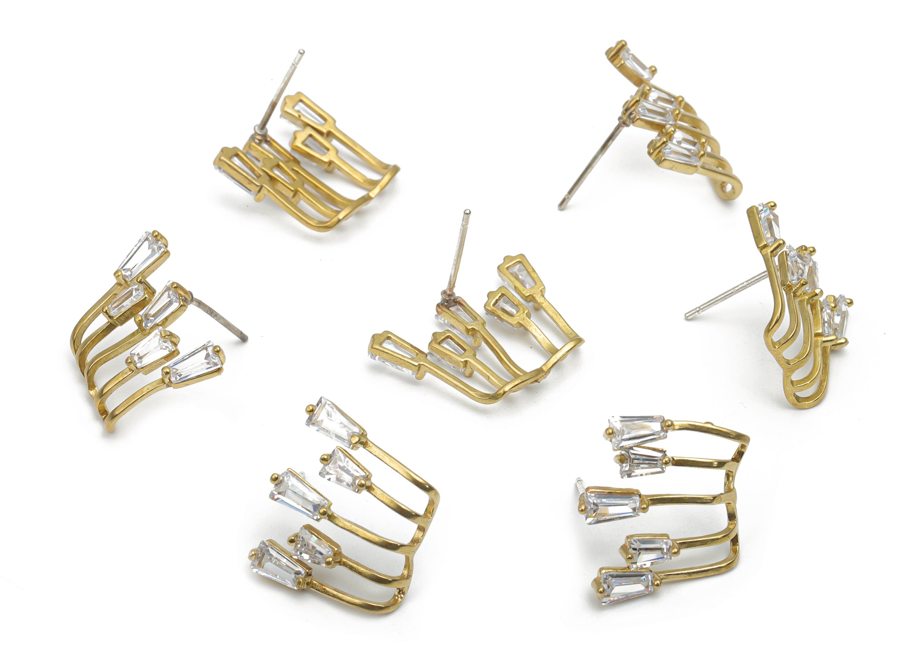 Brass Irregular Earring Stud With Zircons - Raw Brass Earring Wire Post - Silver Plated Cupronickel Stud - 18.63x14.23x2.73mm - PP5129 - DOMEDBAZAAR