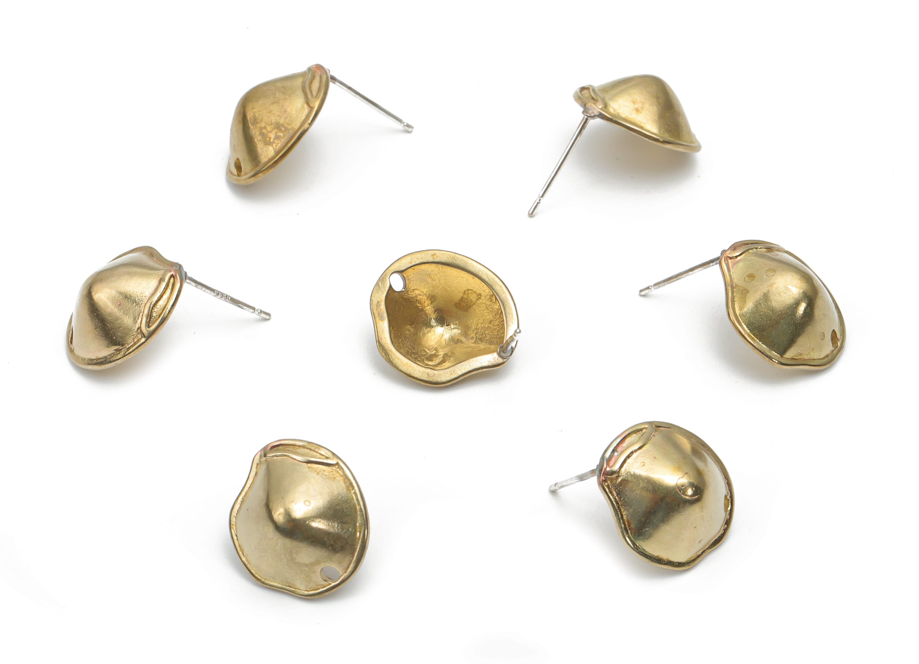 Brass Oval Earring Stud With Loop - Raw Brass Oval Earring Post - Silver Plated Cupronickel Stud - 14.92x13.34x1.67mm - PP5131 - DOMEDBAZAAR