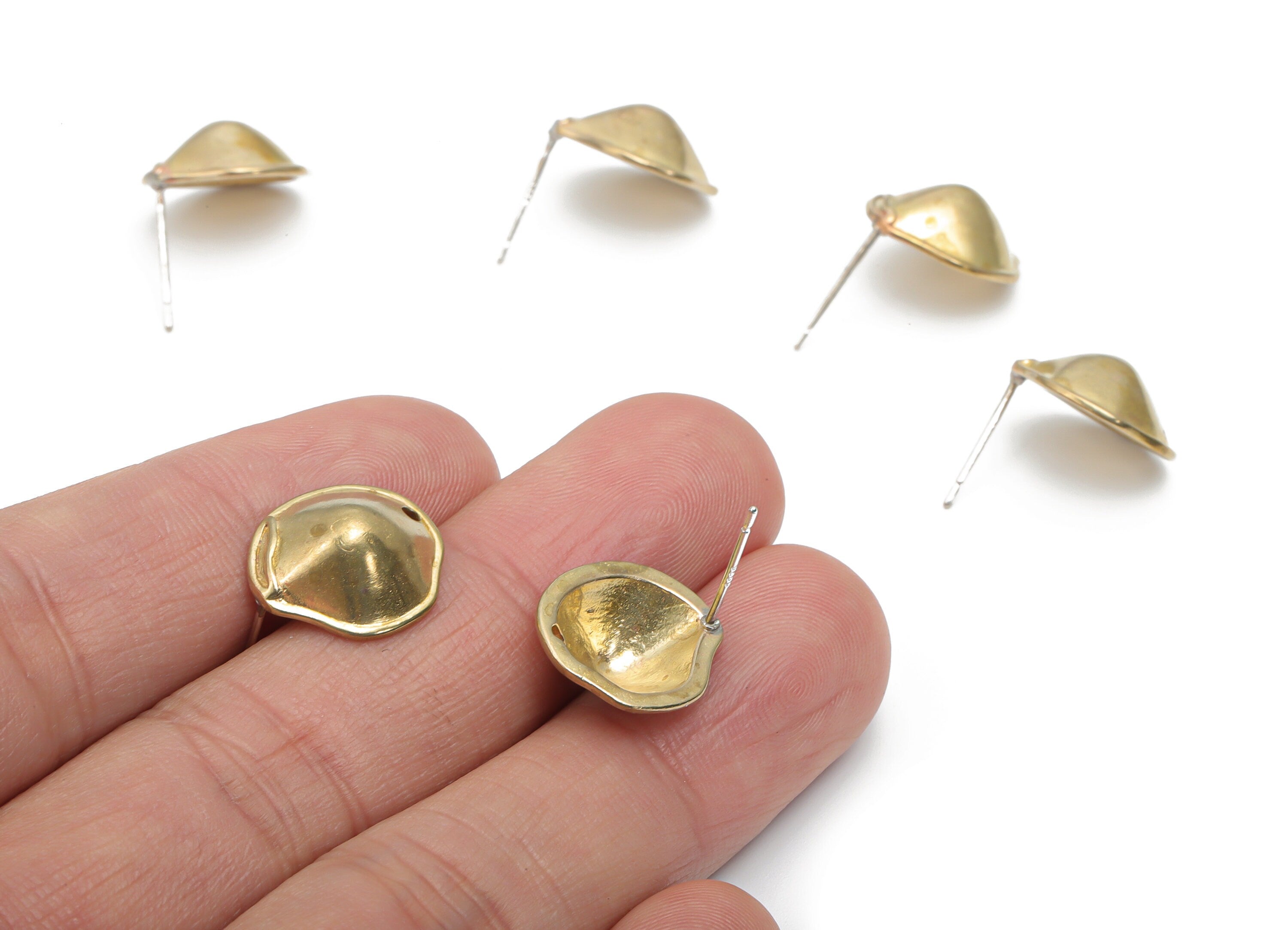 Brass Oval Earring Stud With Loop - Raw Brass Oval Earring Post - Silver Plated Cupronickel Stud - 14.92x13.34x1.67mm - PP5131 - DOMEDBAZAAR