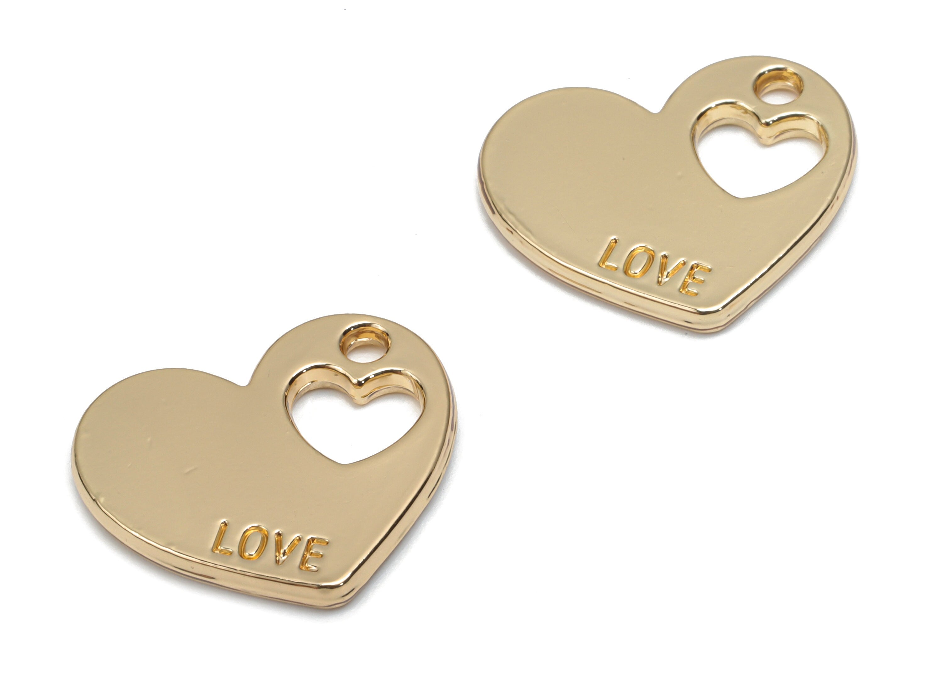 Zinc Alloy Heart Love Earring Charms - Alloy Heart Pendant - Gold Tone Plated Alloy - Jewelry Making Supplies - 18.23x15.51x1.78mm - ZZ1983 - DOMEDBAZAAR