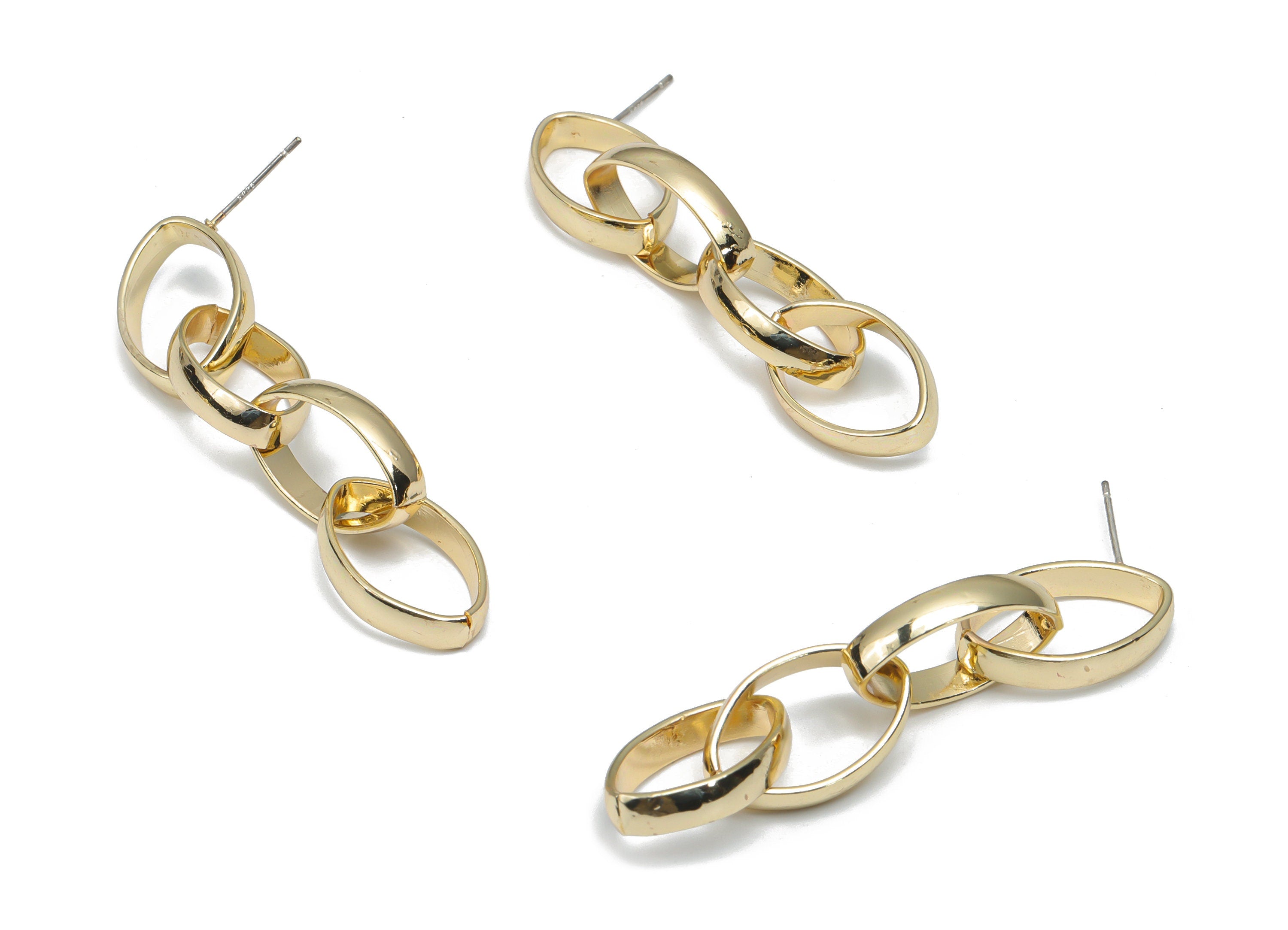 Alloy Ovals Earring Stud - Cable Chain Earring Post - Silver Plated White Brass Stud - Gold Tone Plated Alloy - 66.23x12.84x1.27mm - ZZ1978 - DOMEDBAZAAR