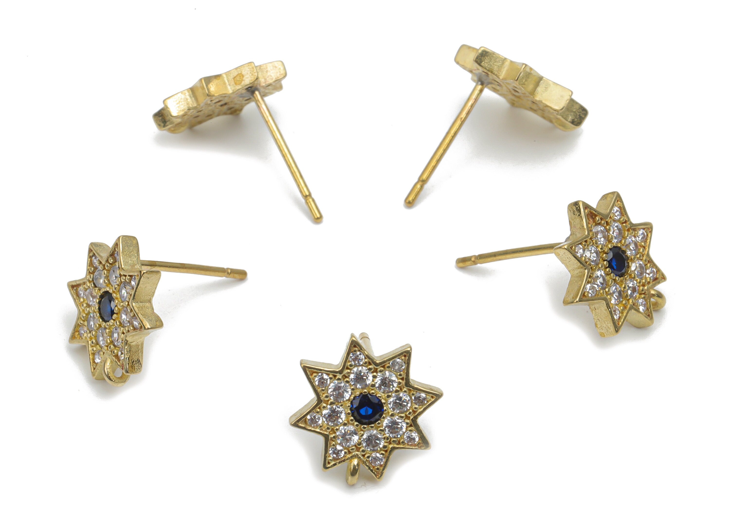 Brass Sun Earring Stud With Zircons - Raw Brass Sun Post - Brass Stud - Earring Findings - Jewelry Supplies - 12.64x7.92x2.78mm - PP5124 - DOMEDBAZAAR