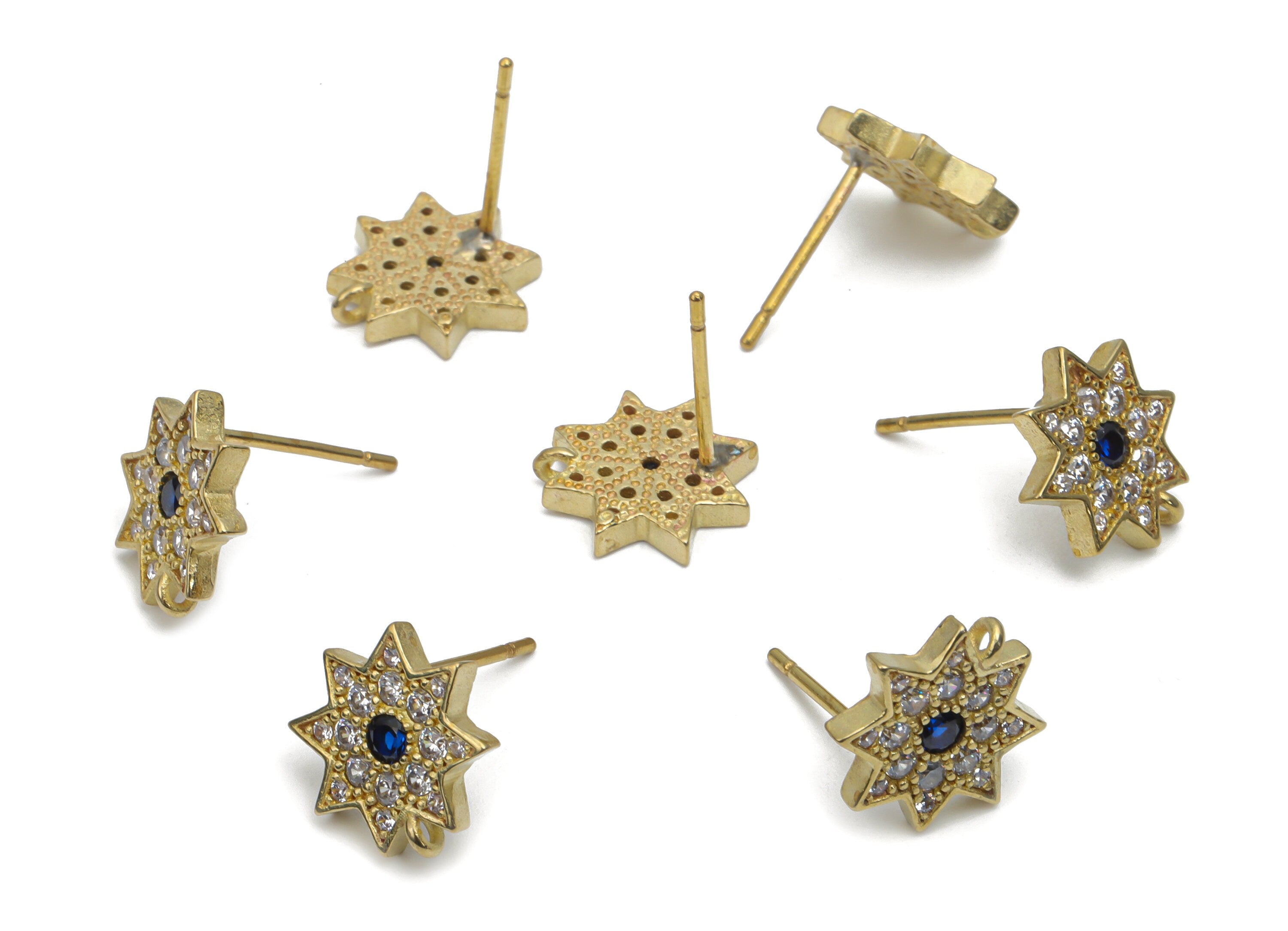 Brass Sun Earring Stud With Zircons - Raw Brass Sun Post - Brass Stud - Earring Findings - Jewelry Supplies - 12.64x7.92x2.78mm - PP5124 - DOMEDBAZAAR