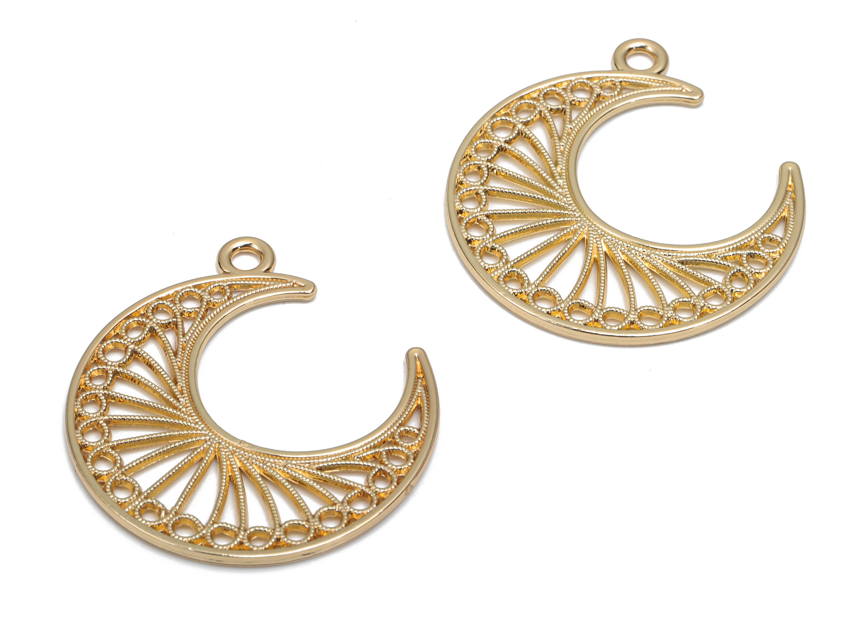 Alloy Texture Crescent Earring Charms - Alloy Moon Pendant - Gold Tone Plated Alloy - Jewelry Making Supplies - 29.65x28.89x1.49mm - ZZ2011 - DOMEDBAZAAR