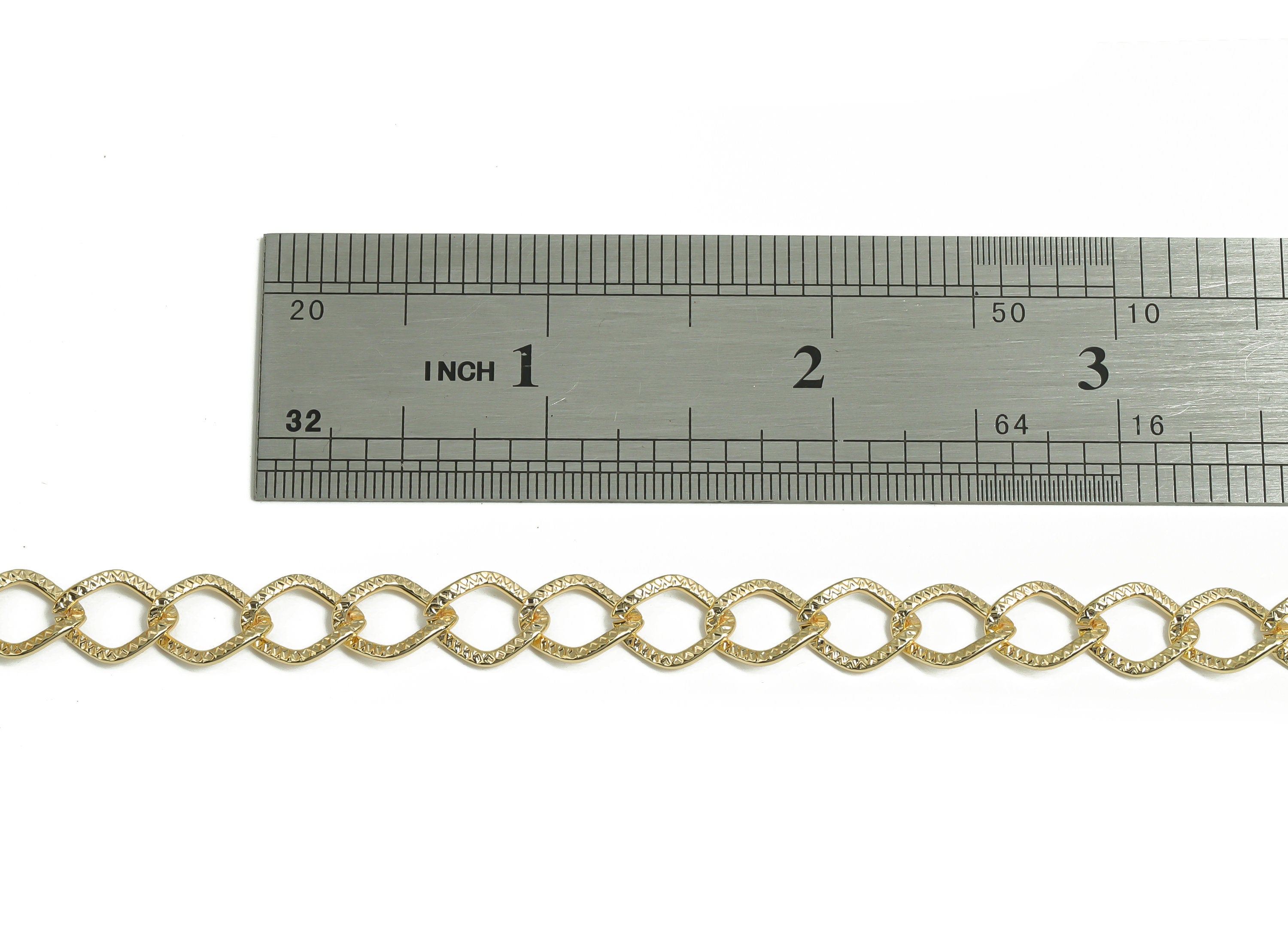 Gold Textured Diamond Cable Chain - 18K Real Gold Plated Iron Chain - Hammered Unsoldered Curb Chain- 0.35&quot; x 0.42&quot; x 0.03&quot; - RGP4294 - DOMEDBAZAAR