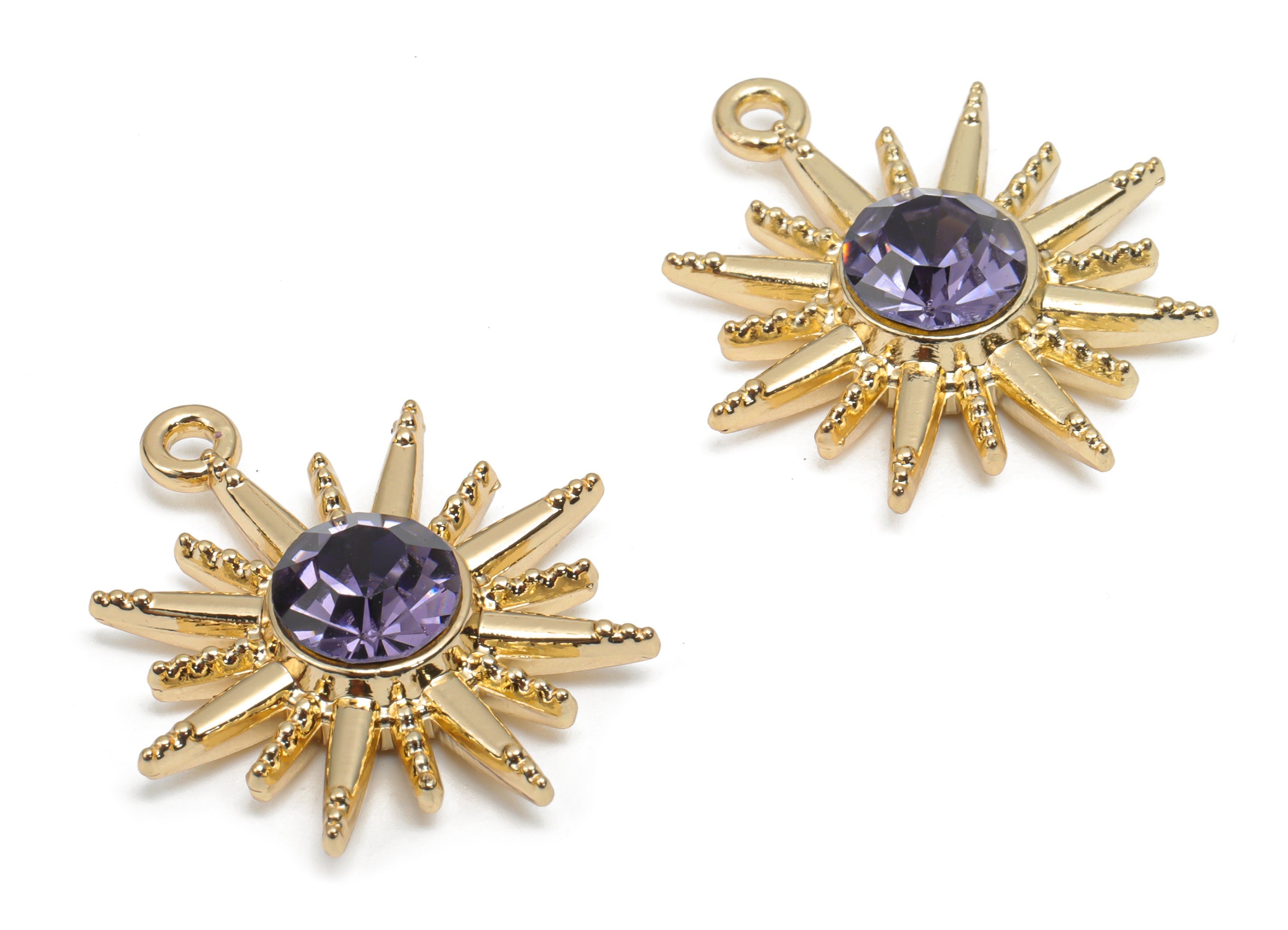 Zinc Alloy Sun Earring Charms - Glass Sun Pendant - Gold Tone Plated Alloy - Jewelry Making Supplies - 24.02x22.17x5.98mm - ZZ2016 - DOMEDBAZAAR