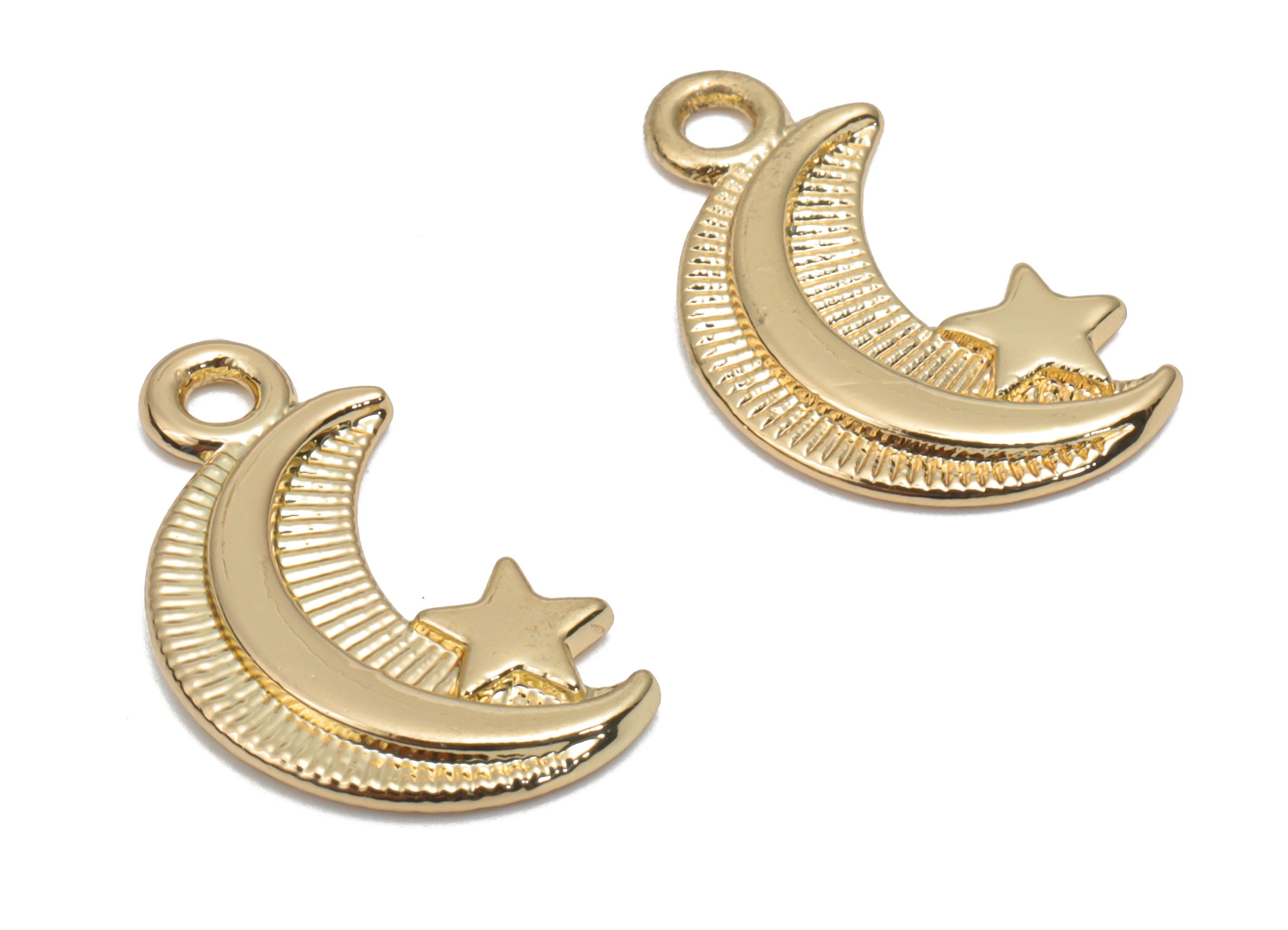 Alloy Crescent Earring Charms - Alloy Moon Star Pendant - Gold Tone Plated Alloy - Jewelry Making Supplies - 16.8x9.93x1.52mm - ZZ2026 - DOMEDBAZAAR