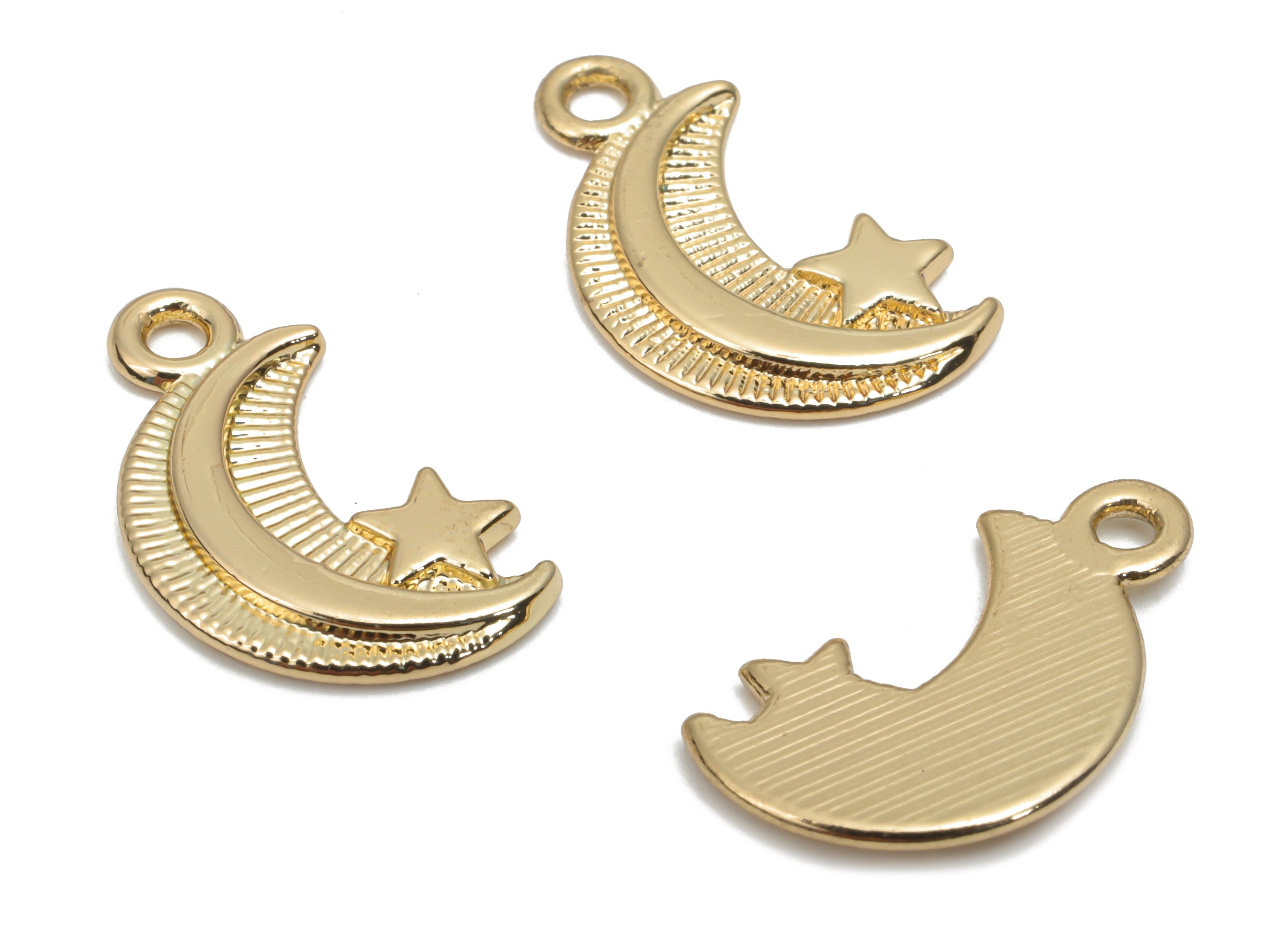 Alloy Crescent Earring Charms - Alloy Moon Star Pendant - Gold Tone Plated Alloy - Jewelry Making Supplies - 16.8x9.93x1.52mm - ZZ2026 - DOMEDBAZAAR