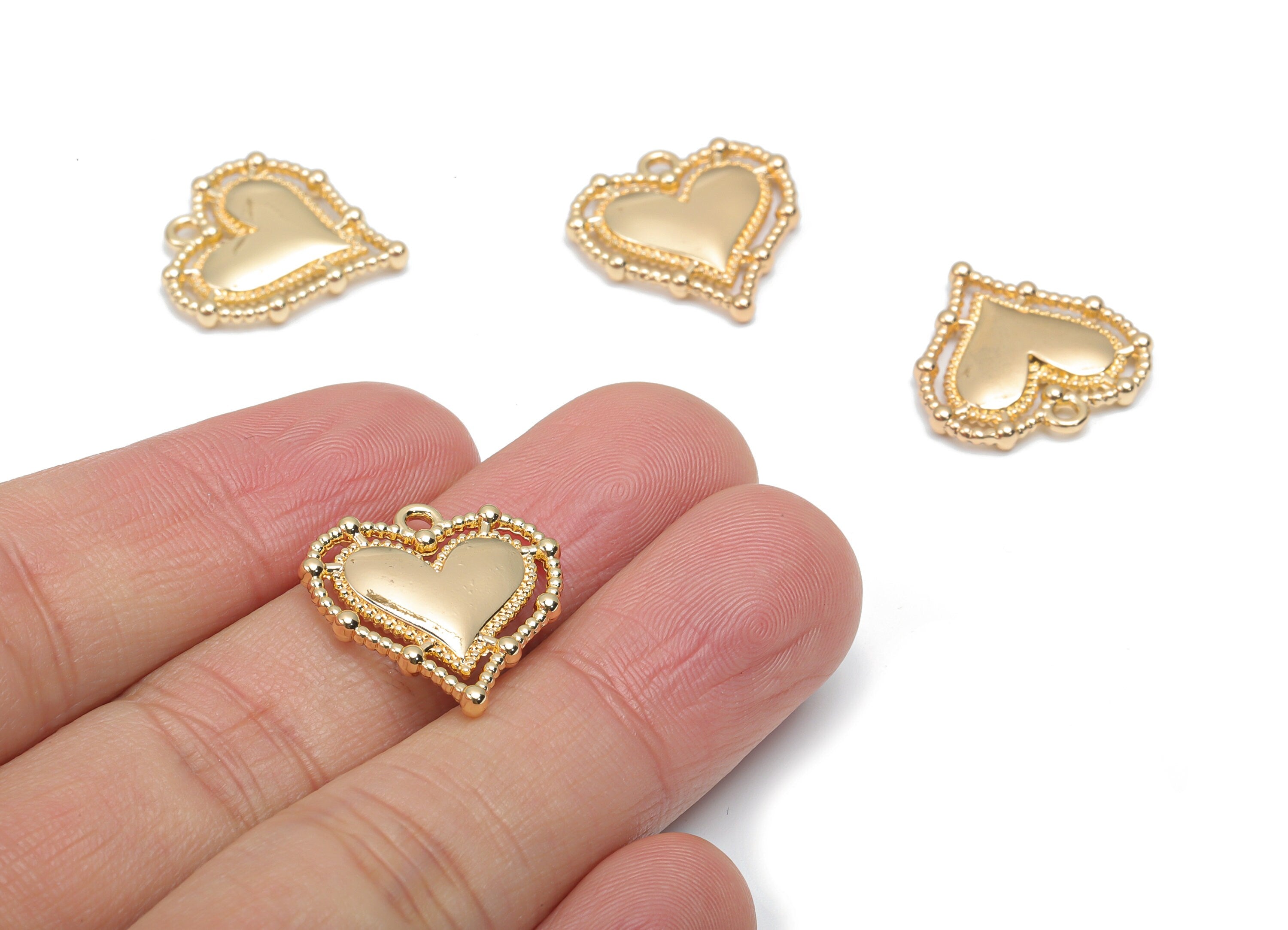 Zinc Alloy Beads Heart Earring Charms - Alloy Heart Pendant - Gold Tone Plated Alloy - Jewelry Making Supplies - 19.62x20.47x2.78mm - ZZ1987 - DOMEDBAZAAR