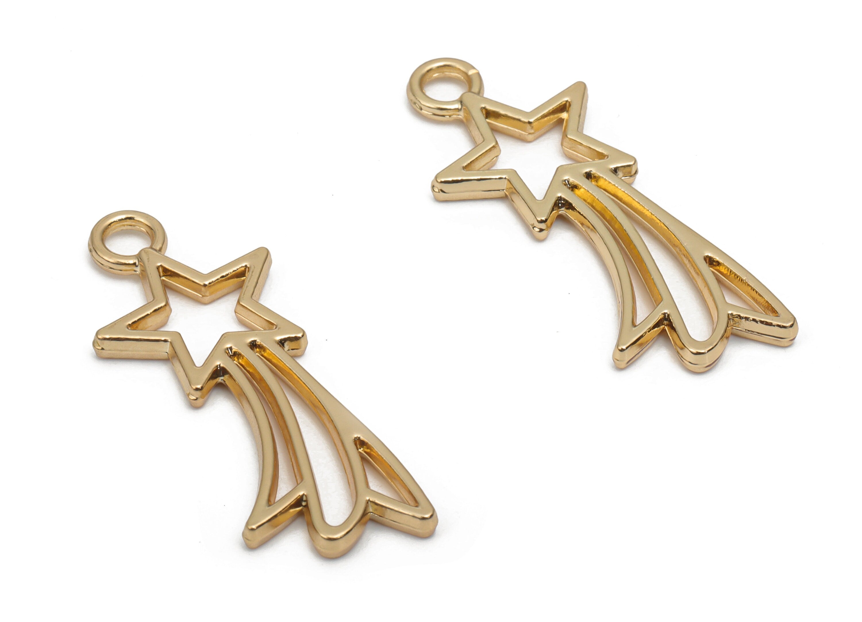 Alloy Star Tassel Earring Charms - Alloy Shooting Star Pendant - Gold Tone Plated Alloy - Jewelry Supplies - 31.57x12.61x1.81mm - ZZ2019 - DOMEDBAZAAR
