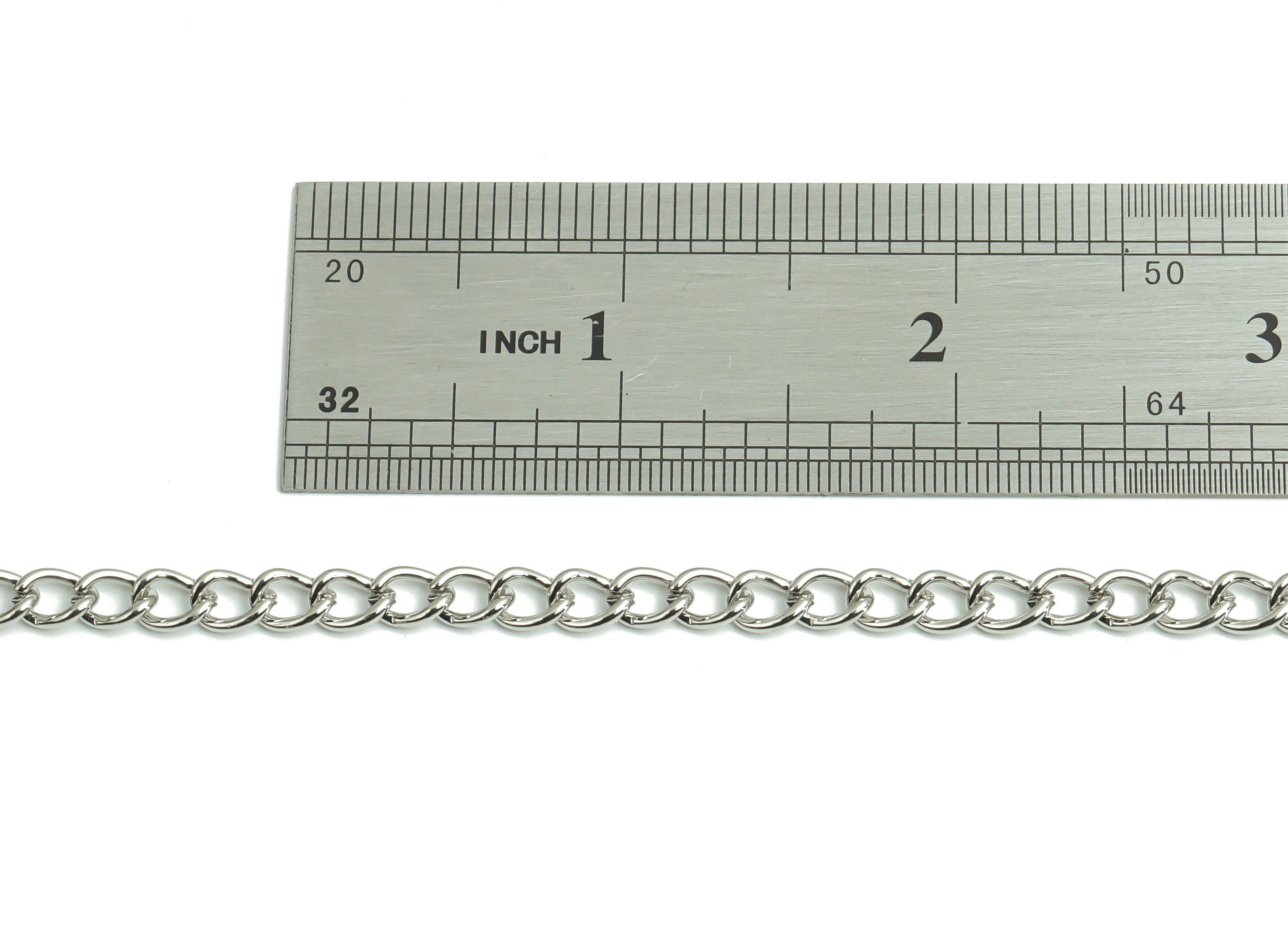 18K White Gold Curb Chain - 18K Real White Gold Plated Iron Military Chain - Keychain - Open Link Chain - 0.26&quot; x 0.19&quot; x 0.04&quot; - RGP4302S - DOMEDBAZAAR
