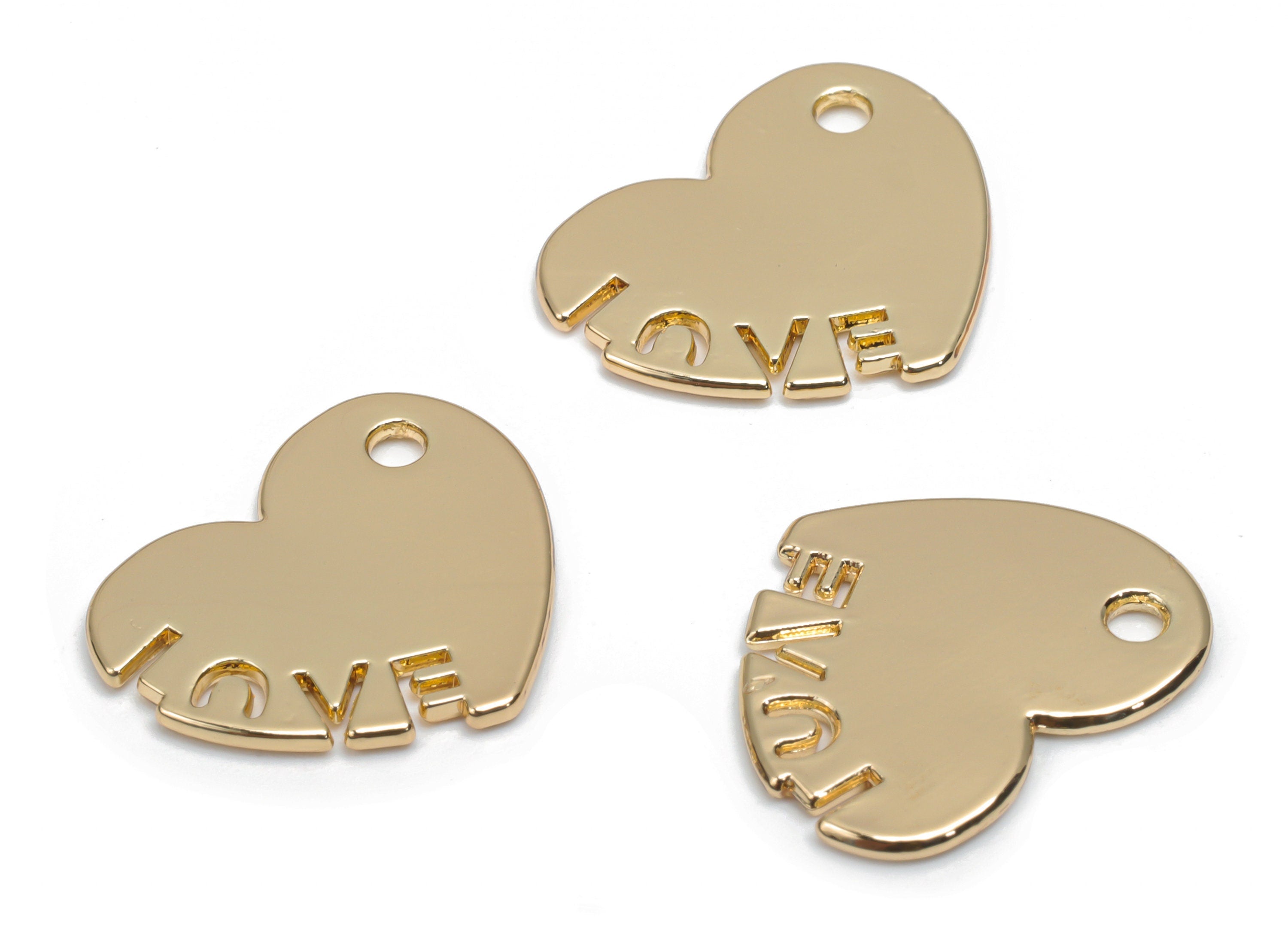 Zinc Alloy Heart Love Earring Charms - Alloy Heart Pendant - Gold Tone Plated Alloy - Jewelry Making Supplies - 17.25x14.47x1.11mm - ZZ1989 - DOMEDBAZAAR