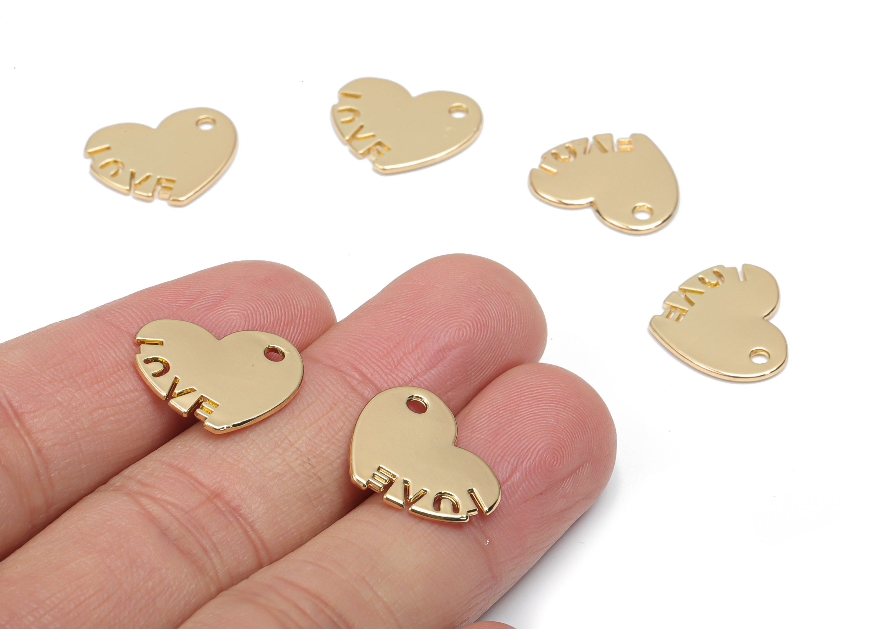 Zinc Alloy Heart Love Earring Charms - Alloy Heart Pendant - Gold Tone Plated Alloy - Jewelry Making Supplies - 17.25x14.47x1.11mm - ZZ1989 - DOMEDBAZAAR