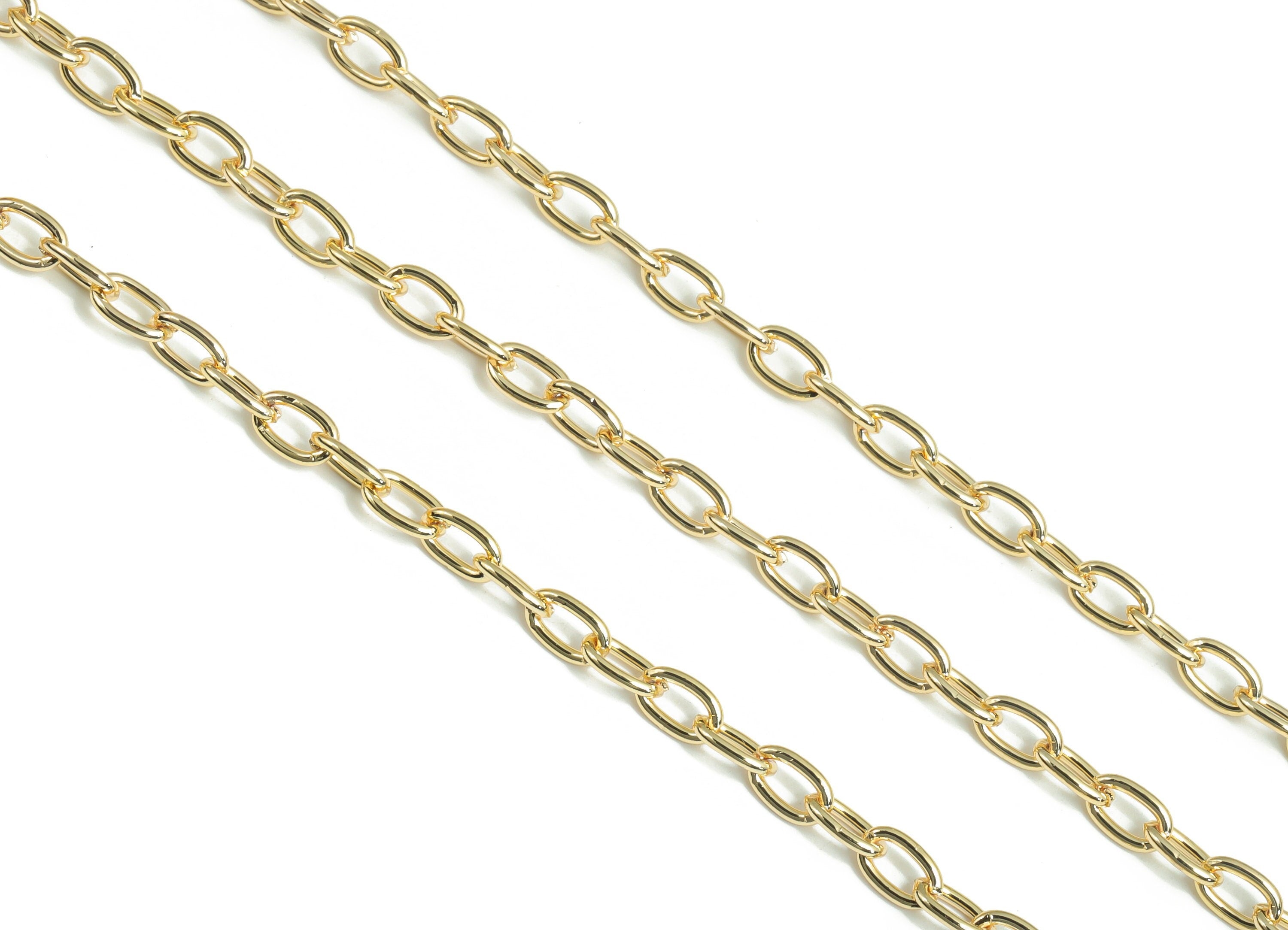 Gold Cable Chain -18K Real Gold Plated Iron Chain -Open Link Chain - Cable Chain 0.28&quot; x 0.16&quot; x 0.04&quot; - Bracelet Jewelry Making RGP4300 - DOMEDBAZAAR