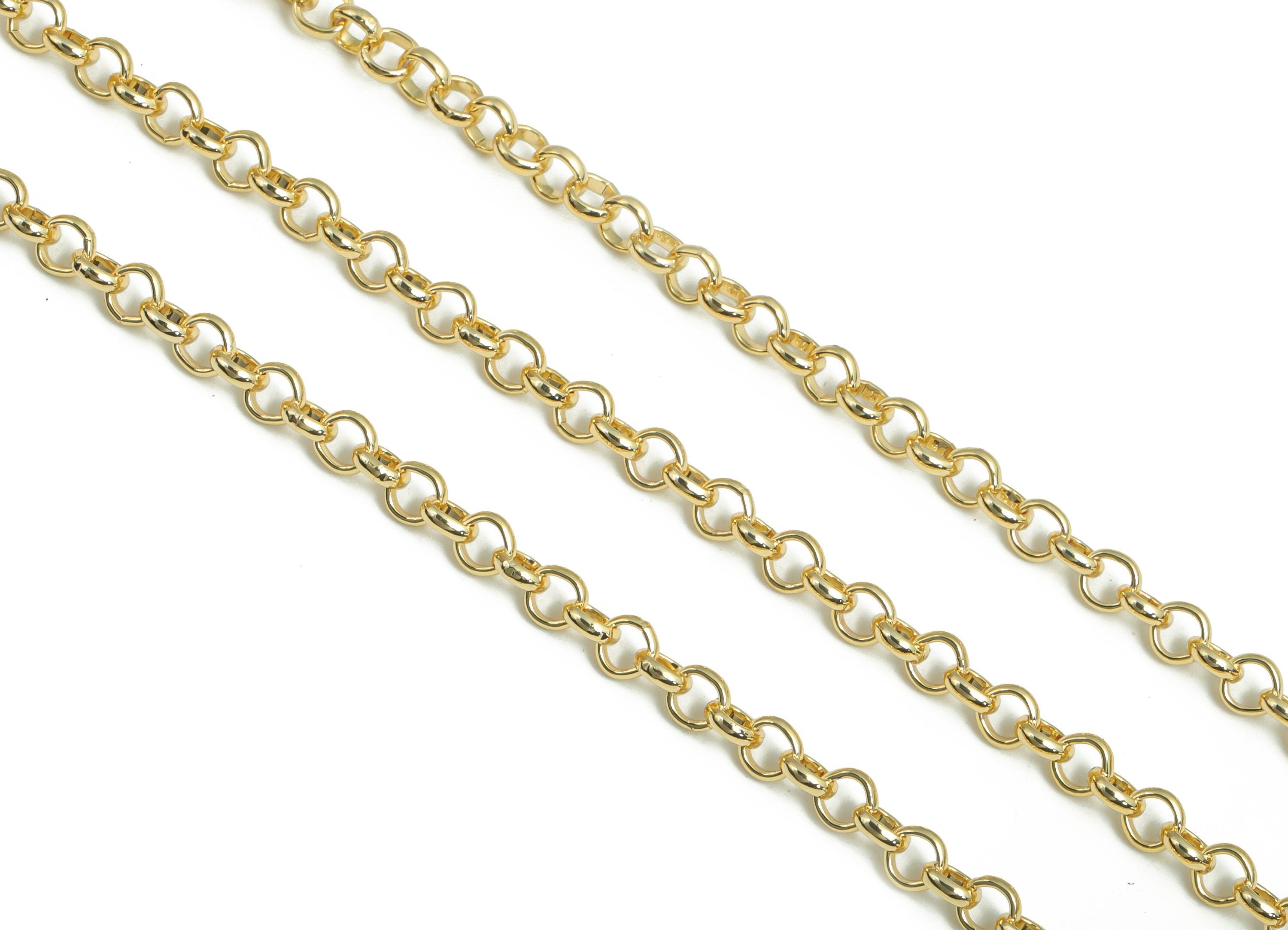 Gold Iron Rolo Chain - 18K Real Gold Plated Iron Chain - Soldered Round Rolo Chain - 0.15&quot; x 0.15&quot; x 0.04&quot; - for Jewellery Making - RGP4295 - DOMEDBAZAAR