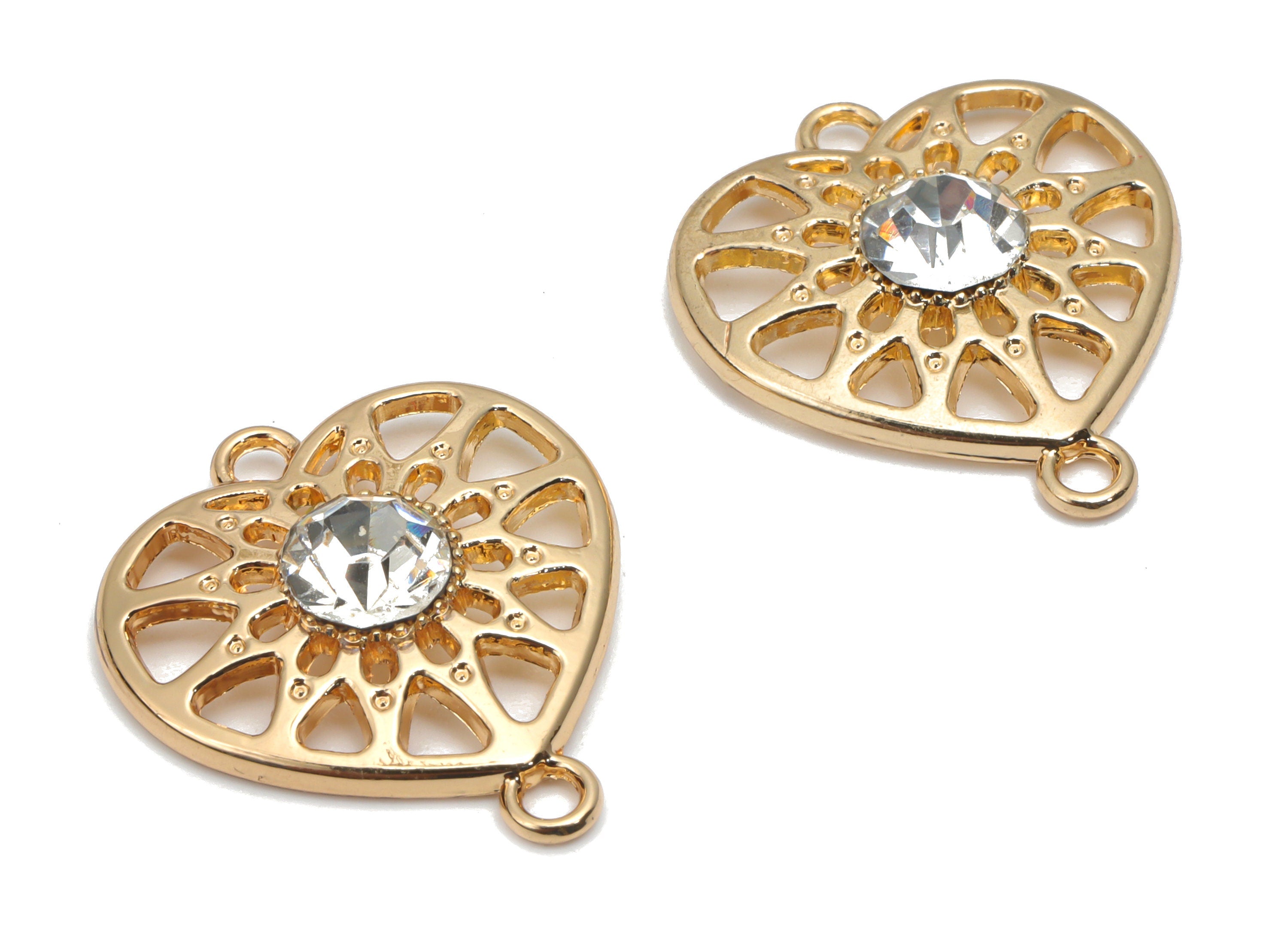 Zinc Alloy Heart Earring Connector - Glass Sun Charms and Pendant - Gold Tone Plated Alloy - Jewelry Supplies - 20.39x17.77x2.14mm - ZZ1997 - DOMEDBAZAAR